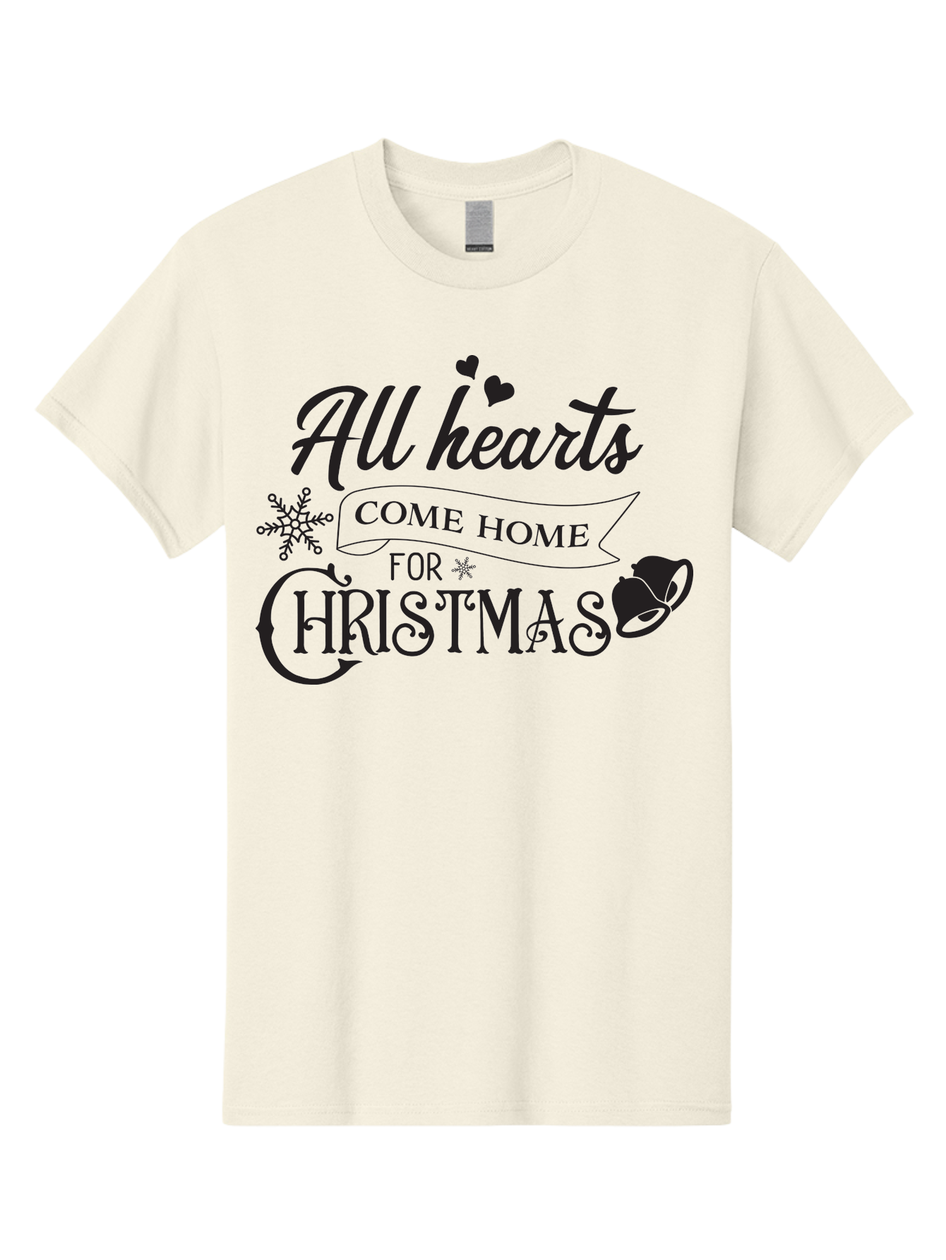 All-Hearts-Come-Home-For-Christmas Men'S Graphic Tee, 100% Cotton, Comfortable Casual Summer Wear, Machine Washable, Christmas Message, Holiday Greeting, Festive Typography, Black Text, Come Home For Christmas, Hearts, Snowflake, Santa Hat, Aac456