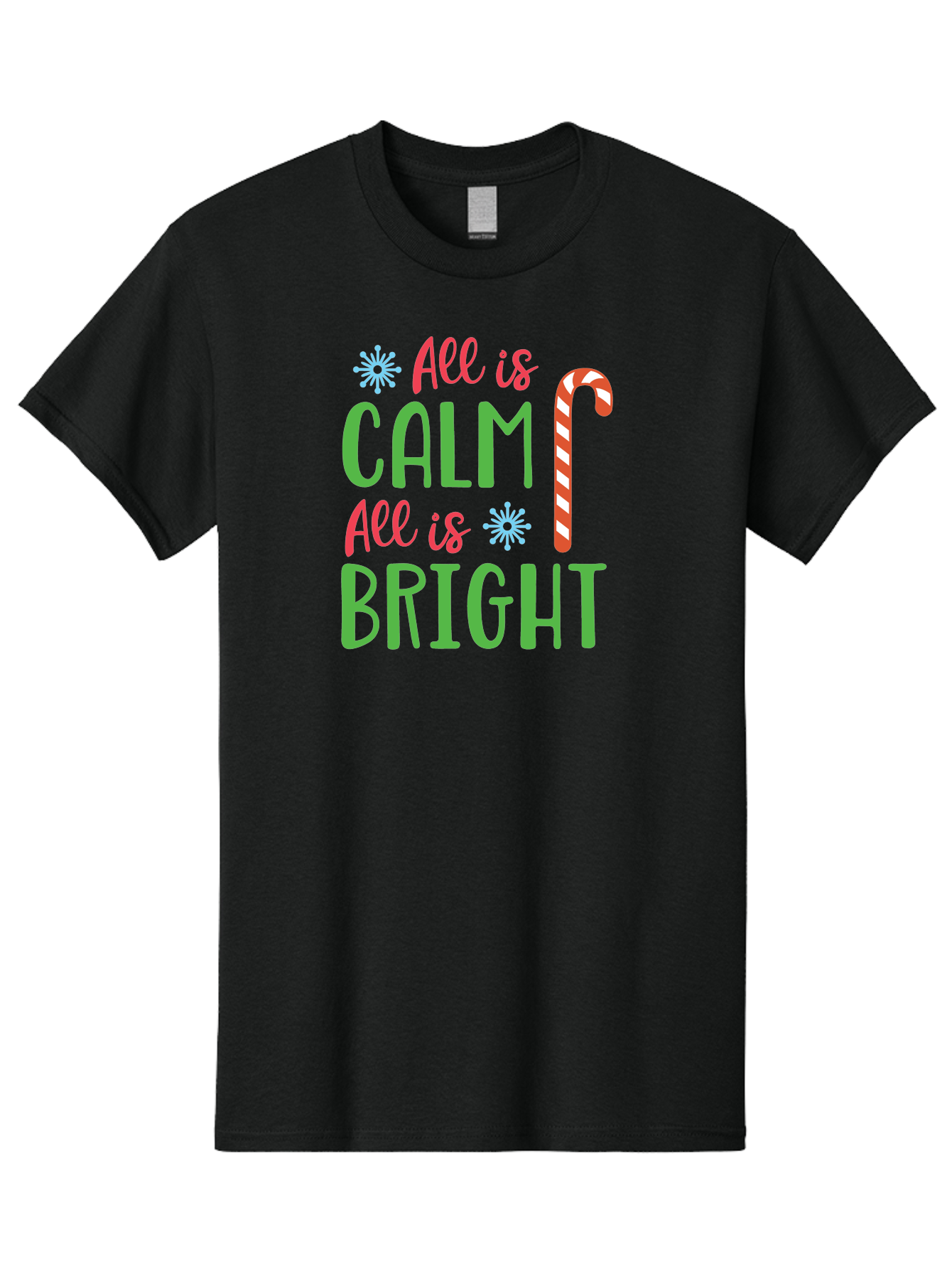 All-Is-Calm-All-Is-Bright Men'S Graphic Tee, 100% Cotton, Comfortable Casual Summer Wear, Machine Washable, Holiday Graphics, Christmas Decor, Candy Cane Art, Festive Typography, Winter Wonderland, Holiday Cheer, Christmas Magic, Sweet Treats, Aac458