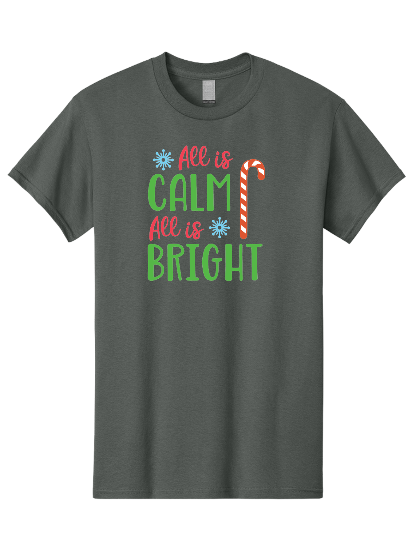 All-Is-Calm-All-Is-Bright Men'S Graphic Tee, 100% Cotton, Comfortable Casual Summer Wear, Machine Washable, Holiday Graphics, Christmas Decor, Candy Cane Art, Festive Typography, Winter Wonderland, Holiday Cheer, Christmas Magic, Sweet Treats, Aac458