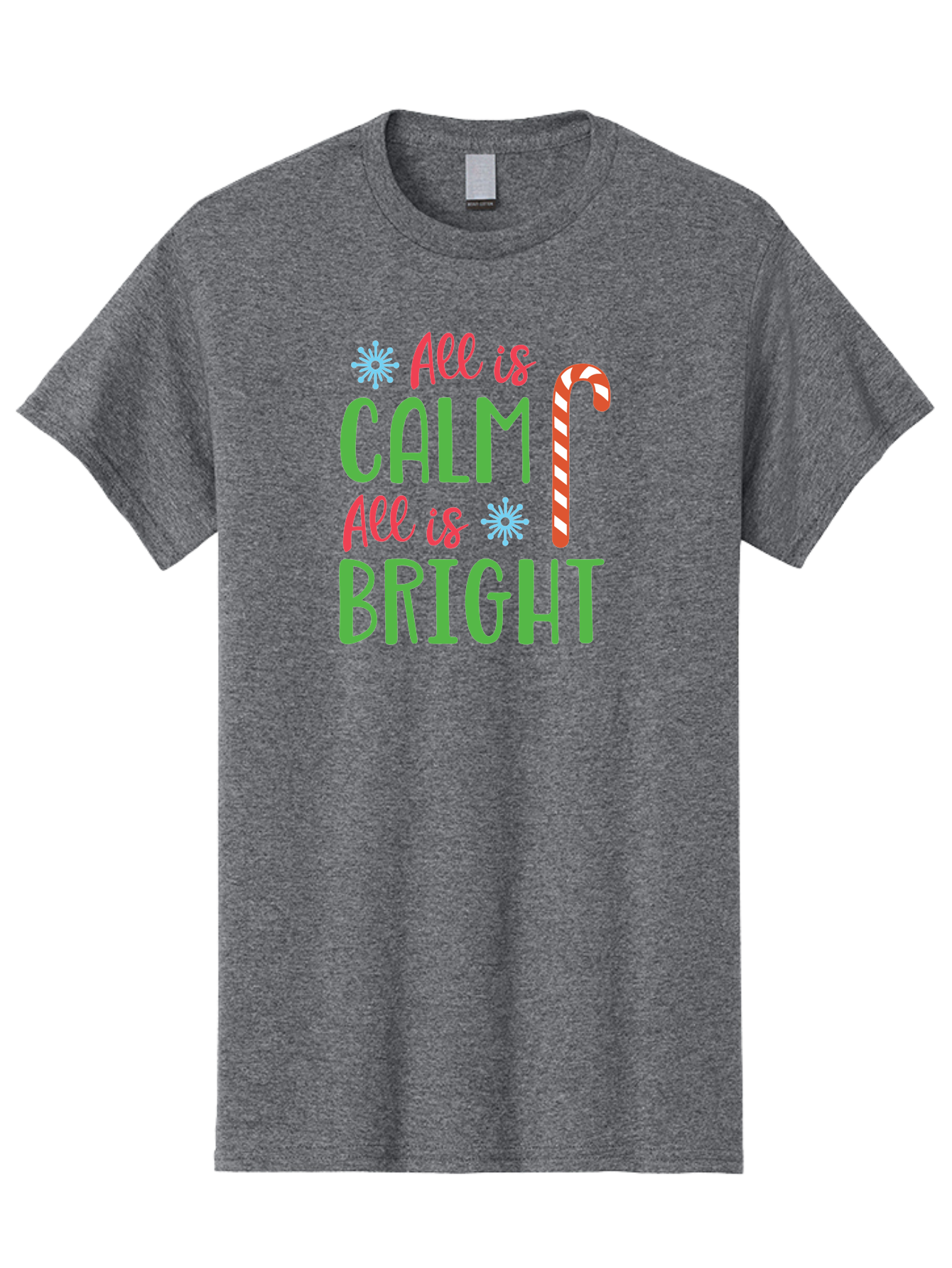 All-Is-Calm-All-Is-Bright Men'S Graphic Tee, 100% Cotton, Comfortable Casual Summer Wear, Machine Washable, Holiday Graphics, Christmas Decor, Candy Cane Art, Festive Typography, Winter Wonderland, Holiday Cheer, Christmas Magic, Sweet Treats, Aac458