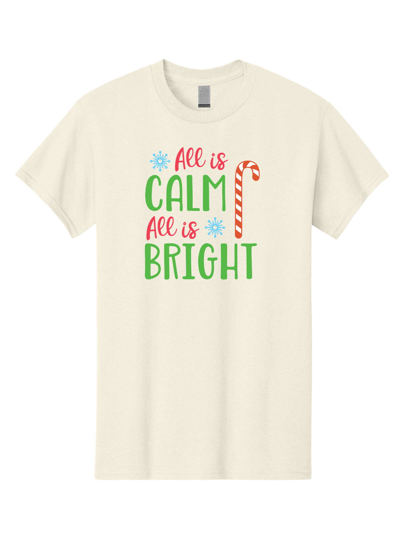 All-Is-Calm-All-Is-Bright Men'S Graphic Tee, 100% Cotton, Comfortable Casual Summer Wear, Machine Washable, Holiday Graphics, Christmas Decor, Candy Cane Art, Festive Typography, Winter Wonderland, Holiday Cheer, Christmas Magic, Sweet Treats, Aac458