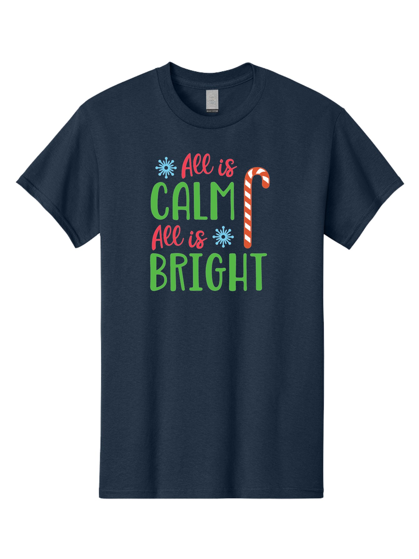 All-Is-Calm-All-Is-Bright Men'S Graphic Tee, 100% Cotton, Comfortable Casual Summer Wear, Machine Washable, Holiday Graphics, Christmas Decor, Candy Cane Art, Festive Typography, Winter Wonderland, Holiday Cheer, Christmas Magic, Sweet Treats, Aac458