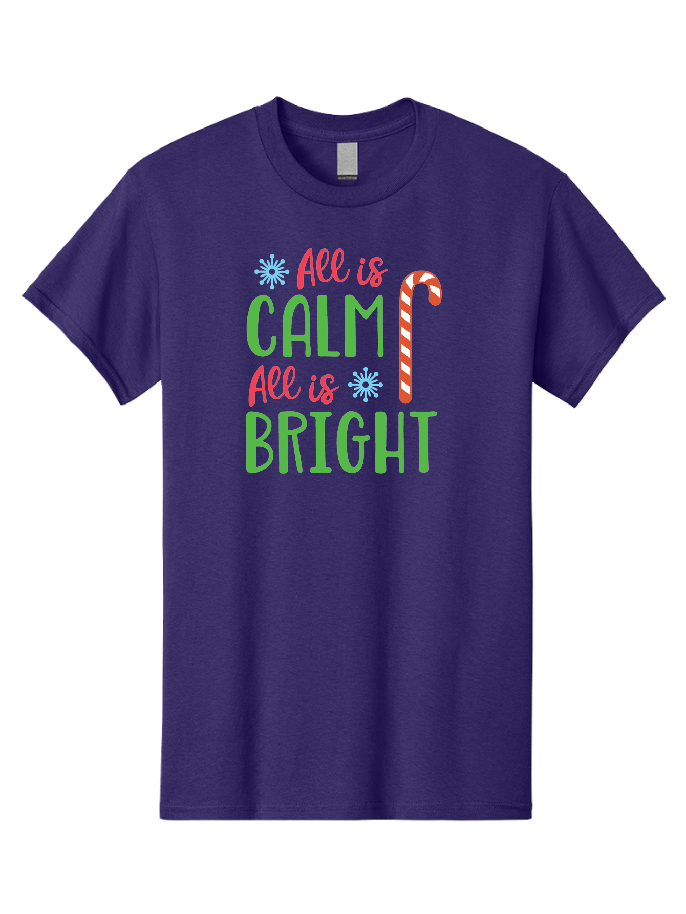All-Is-Calm-All-Is-Bright Men'S Graphic Tee, 100% Cotton, Comfortable Casual Summer Wear, Machine Washable, Holiday Graphics, Christmas Decor, Candy Cane Art, Festive Typography, Winter Wonderland, Holiday Cheer, Christmas Magic, Sweet Treats, Aac458