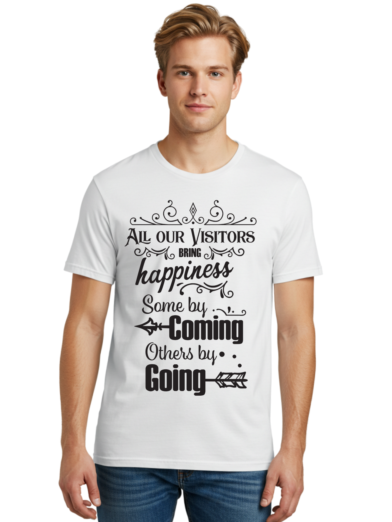 All-Our-Visitors Men'S Graphic Tee, 100% Cotton, Comfortable Casual Summer Wear, Machine Washable, Inspirational Quote, Happiness, Visitors, Coming And Going, Positivity, Motivational Message, Funny Saying, Witty Humor, Guest Book Quote Aac459