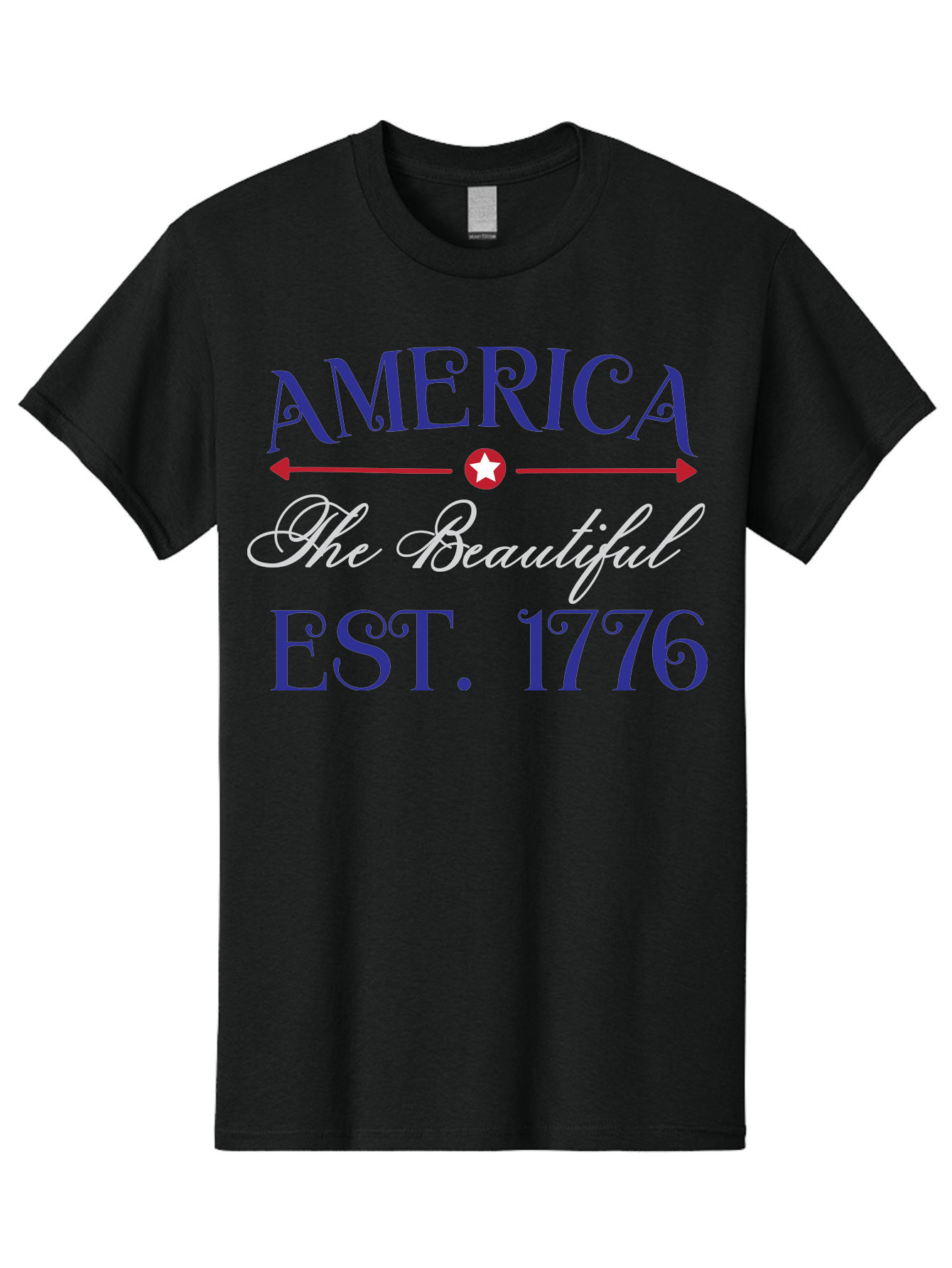 America-The-Beautiful-Est-1776 Men'S Graphic Tee, 100% Cotton, Comfortable Casual Summer Wear, Machine Washable, America The Beautiful, Patriotic Design, Vintage Typography, Star Symbol, Red White And Blue, 4Th Of July, Independence Day, Aac469