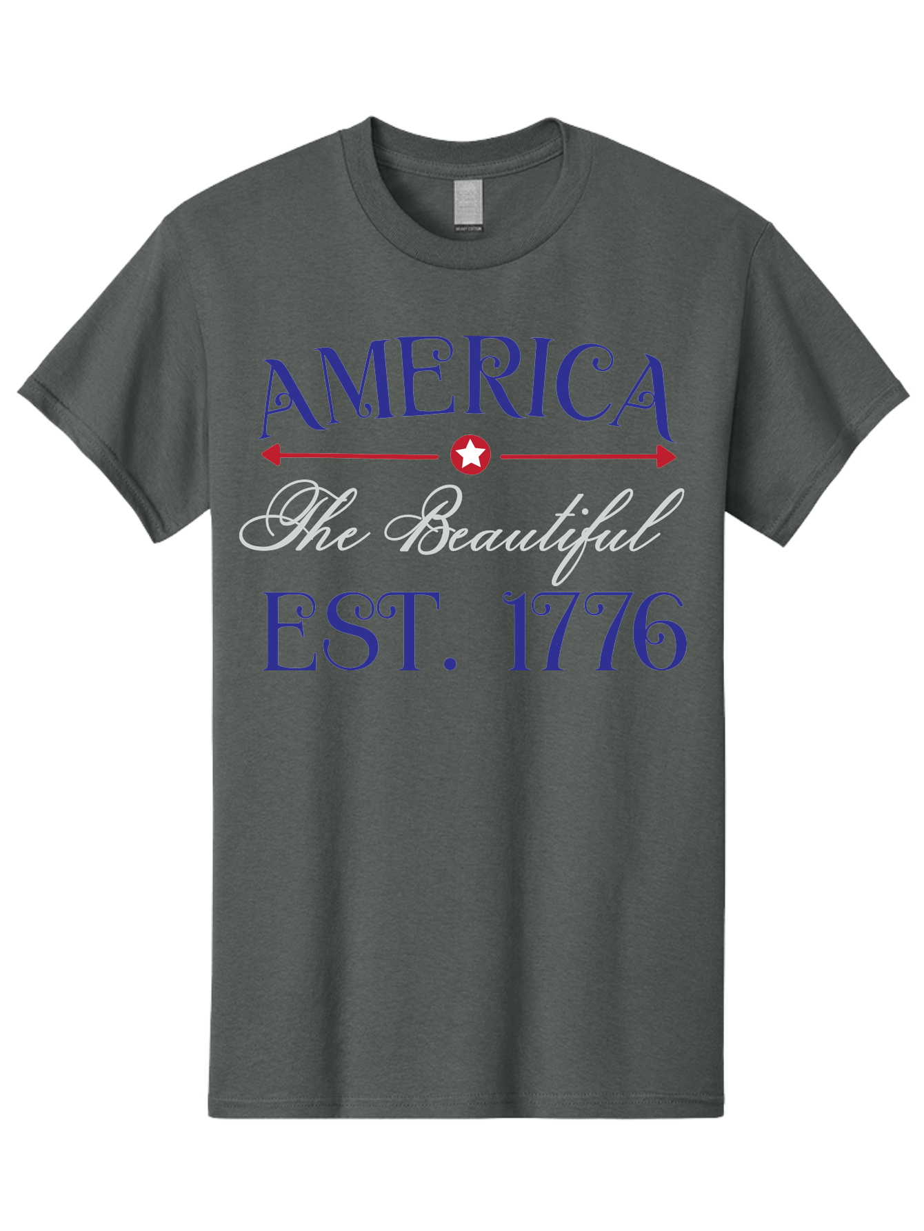 America-The-Beautiful-Est-1776 Men'S Graphic Tee, 100% Cotton, Comfortable Casual Summer Wear, Machine Washable, America The Beautiful, Patriotic Design, Vintage Typography, Star Symbol, Red White And Blue, 4Th Of July, Independence Day, Aac469