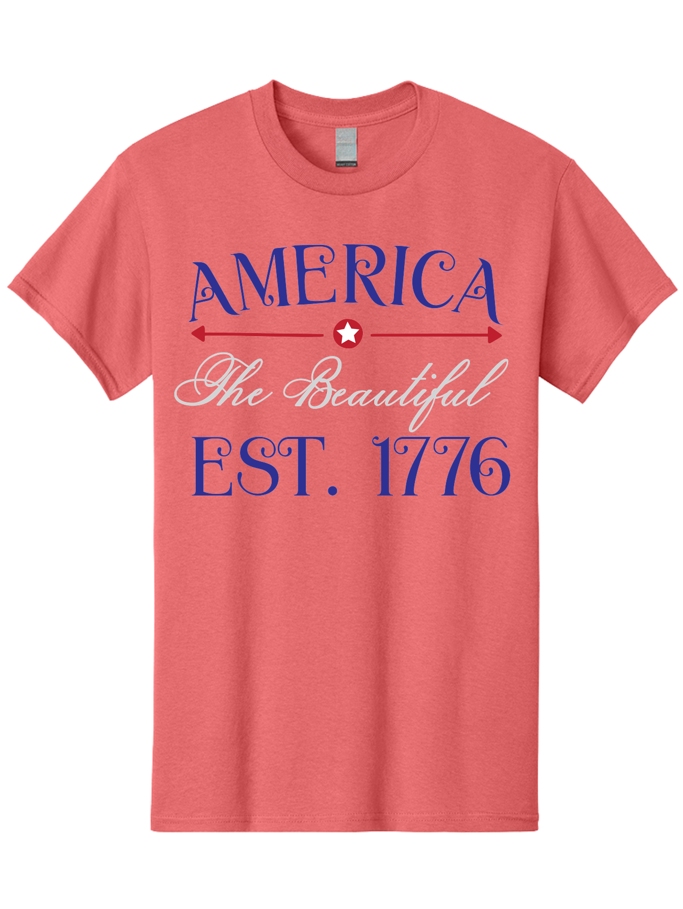 America-The-Beautiful-Est-1776 Men'S Graphic Tee, 100% Cotton, Comfortable Casual Summer Wear, Machine Washable, America The Beautiful, Patriotic Design, Vintage Typography, Star Symbol, Red White And Blue, 4Th Of July, Independence Day, Aac469