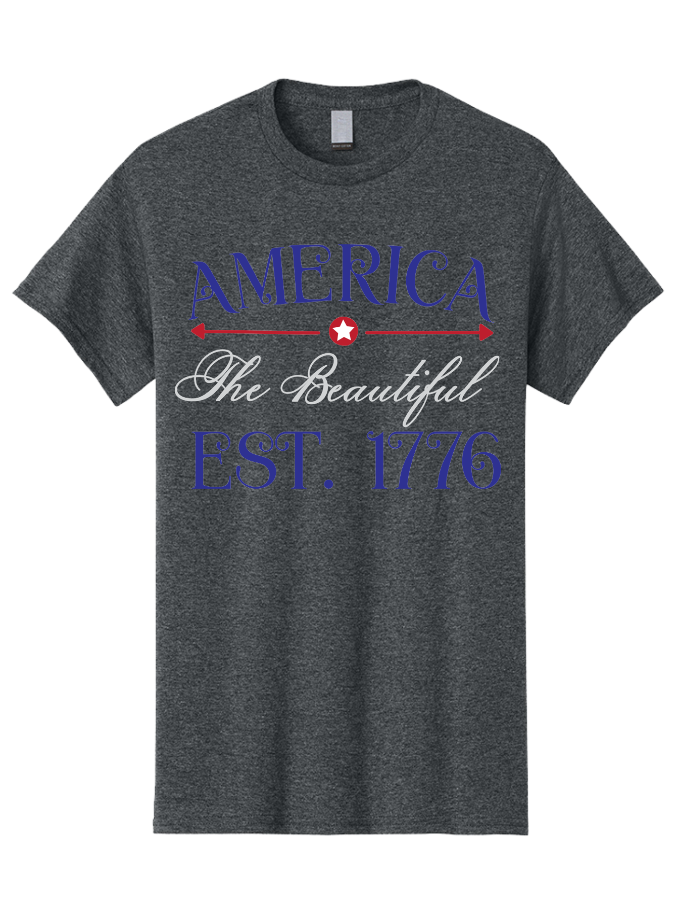 America-The-Beautiful-Est-1776 Men'S Graphic Tee, 100% Cotton, Comfortable Casual Summer Wear, Machine Washable, America The Beautiful, Patriotic Design, Vintage Typography, Star Symbol, Red White And Blue, 4Th Of July, Independence Day, Aac469