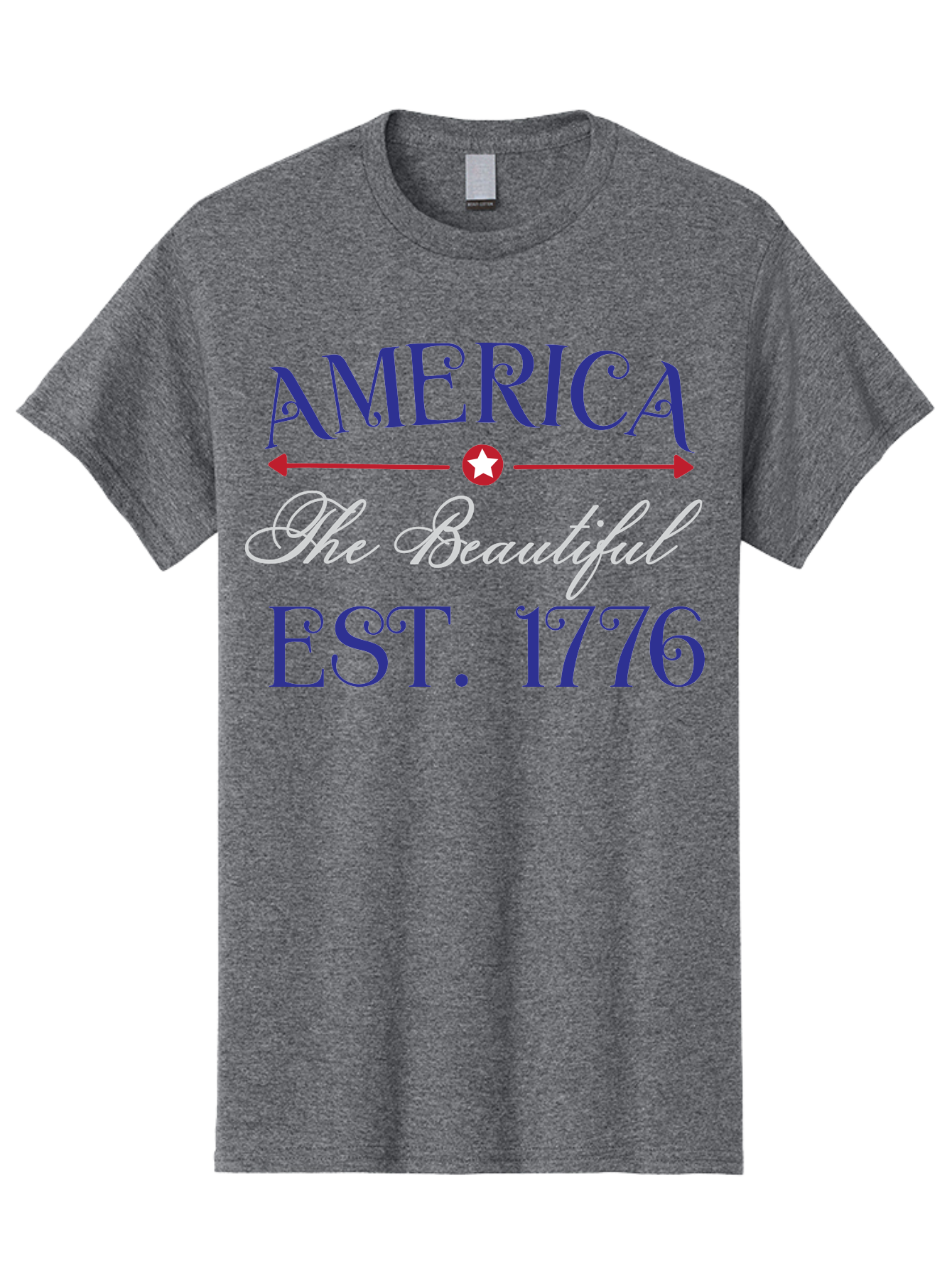 America-The-Beautiful-Est-1776 Men'S Graphic Tee, 100% Cotton, Comfortable Casual Summer Wear, Machine Washable, America The Beautiful, Patriotic Design, Vintage Typography, Star Symbol, Red White And Blue, 4Th Of July, Independence Day, Aac469