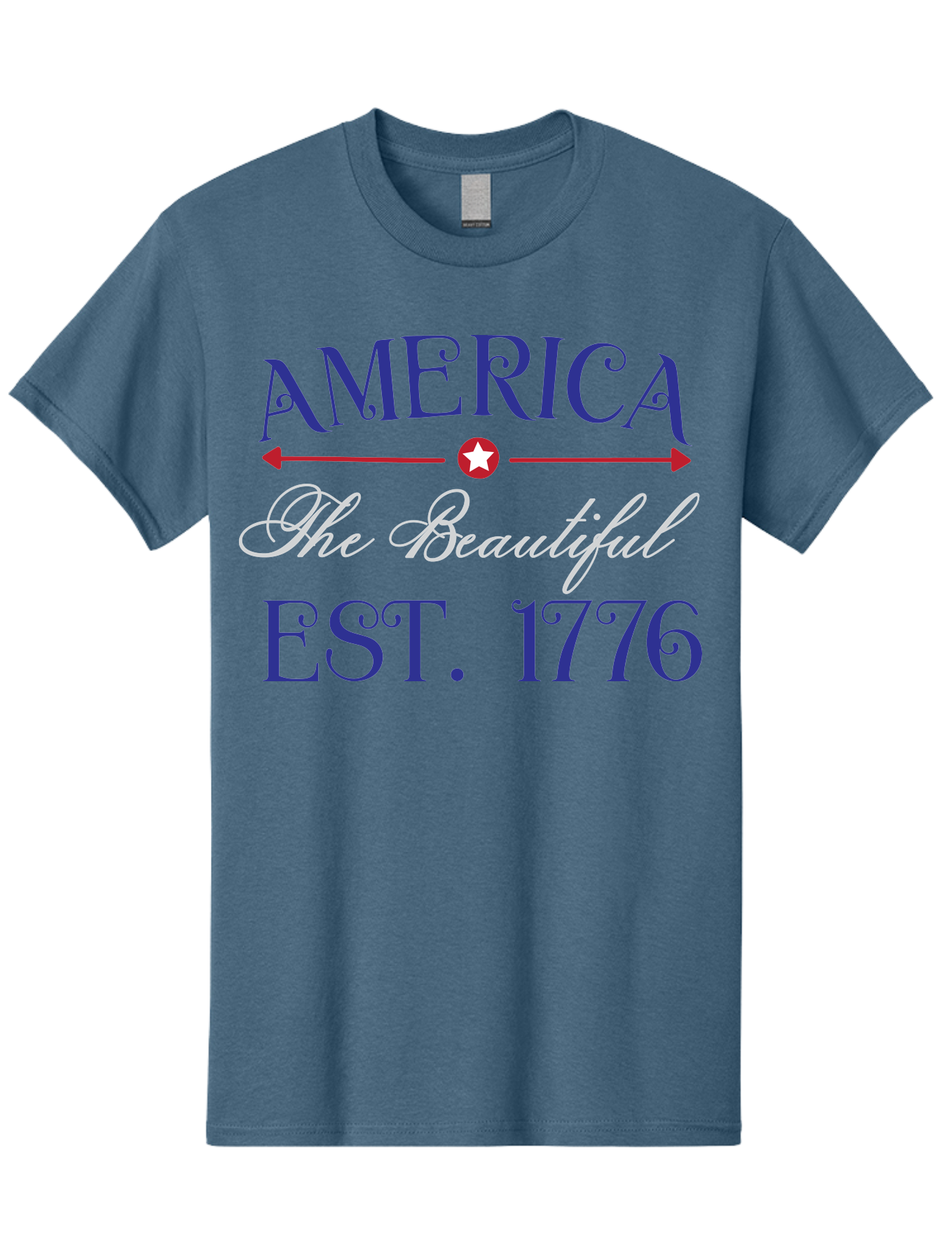 America-The-Beautiful-Est-1776 Men'S Graphic Tee, 100% Cotton, Comfortable Casual Summer Wear, Machine Washable, America The Beautiful, Patriotic Design, Vintage Typography, Star Symbol, Red White And Blue, 4Th Of July, Independence Day, Aac469