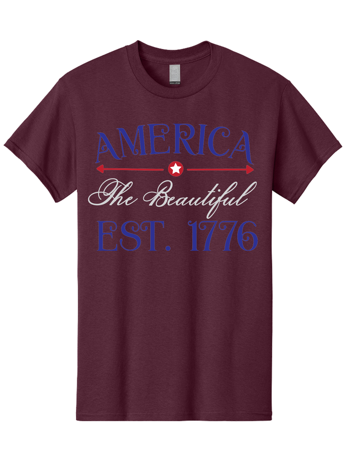 America-The-Beautiful-Est-1776 Men'S Graphic Tee, 100% Cotton, Comfortable Casual Summer Wear, Machine Washable, America The Beautiful, Patriotic Design, Vintage Typography, Star Symbol, Red White And Blue, 4Th Of July, Independence Day, Aac469