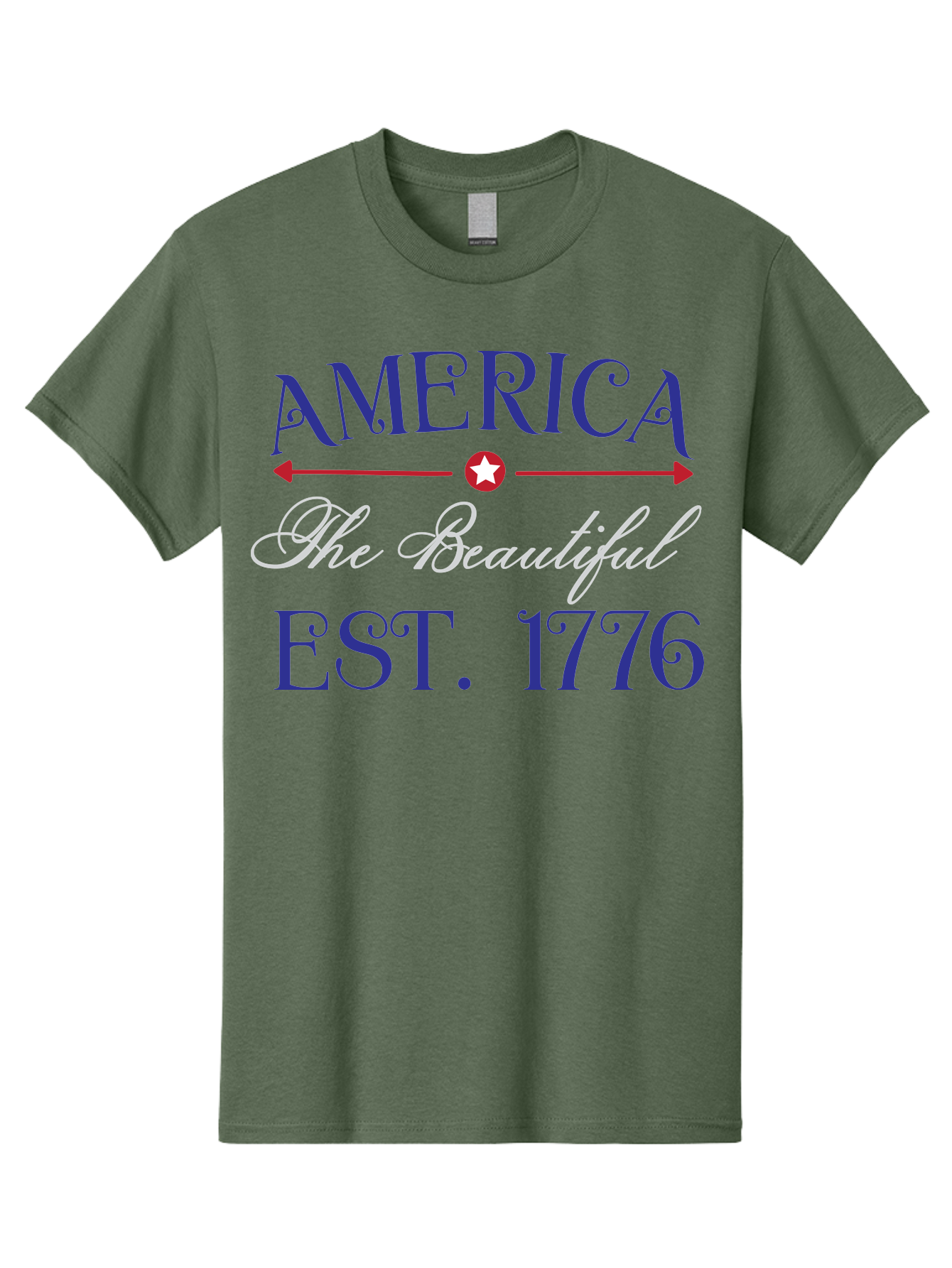 America-The-Beautiful-Est-1776 Men'S Graphic Tee, 100% Cotton, Comfortable Casual Summer Wear, Machine Washable, America The Beautiful, Patriotic Design, Vintage Typography, Star Symbol, Red White And Blue, 4Th Of July, Independence Day, Aac469