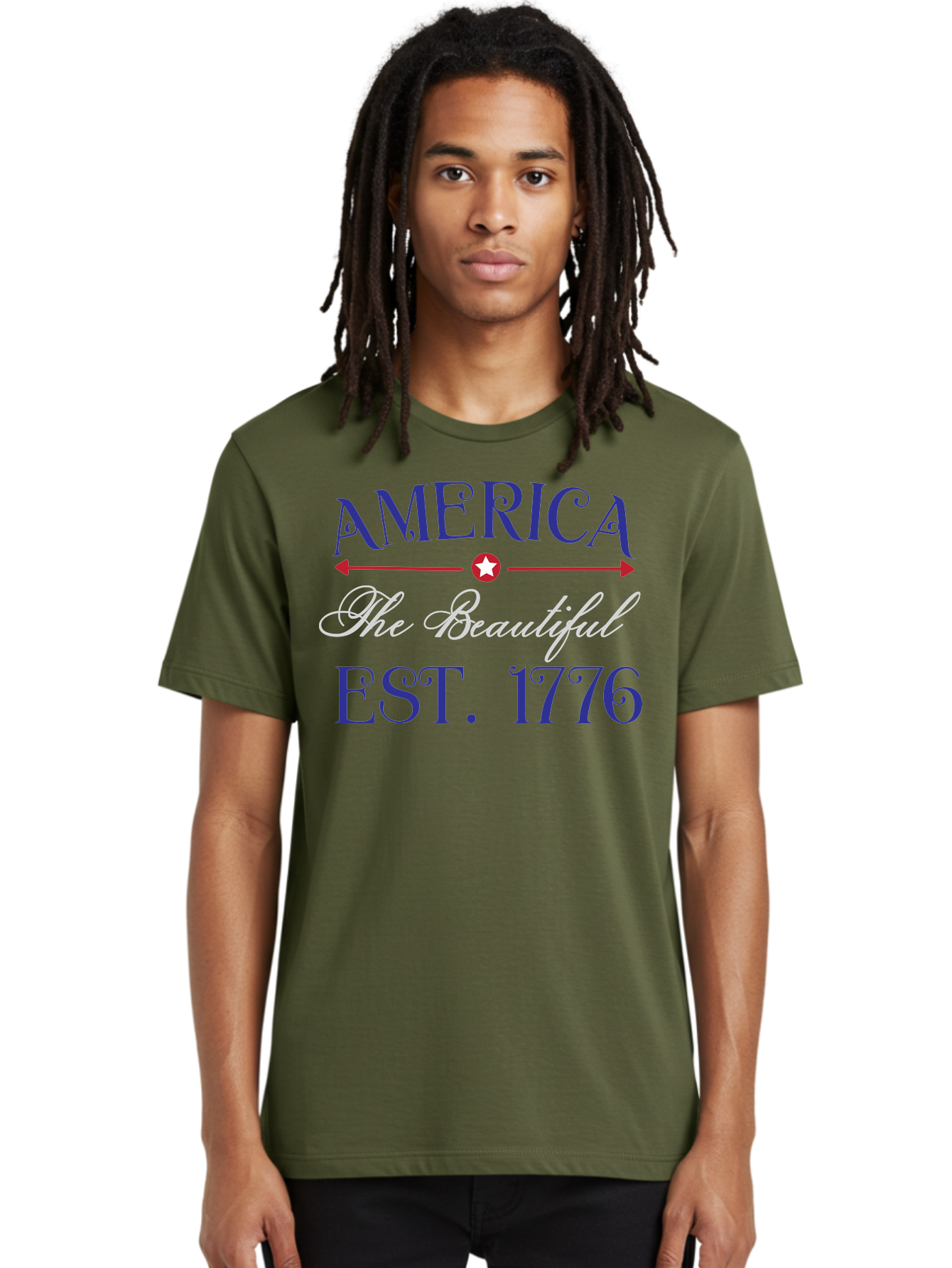 America-The-Beautiful-Est-1776 Men'S Graphic Tee, 100% Cotton, Comfortable Casual Summer Wear, Machine Washable, America The Beautiful, Patriotic Design, Vintage Typography, Star Symbol, Red White And Blue, 4Th Of July, Independence Day, Aac469