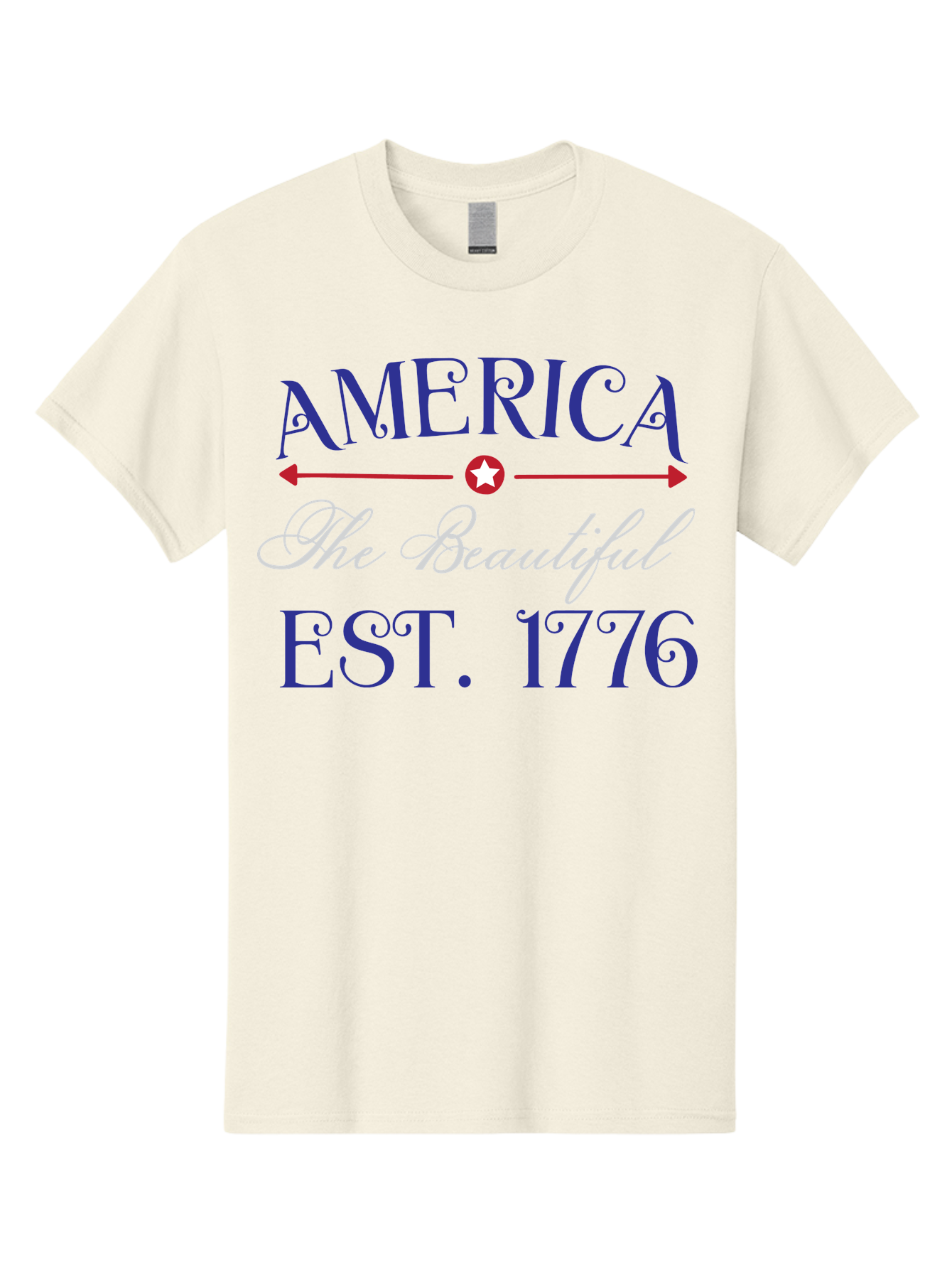 America-The-Beautiful-Est-1776 Men'S Graphic Tee, 100% Cotton, Comfortable Casual Summer Wear, Machine Washable, America The Beautiful, Patriotic Design, Vintage Typography, Star Symbol, Red White And Blue, 4Th Of July, Independence Day, Aac469