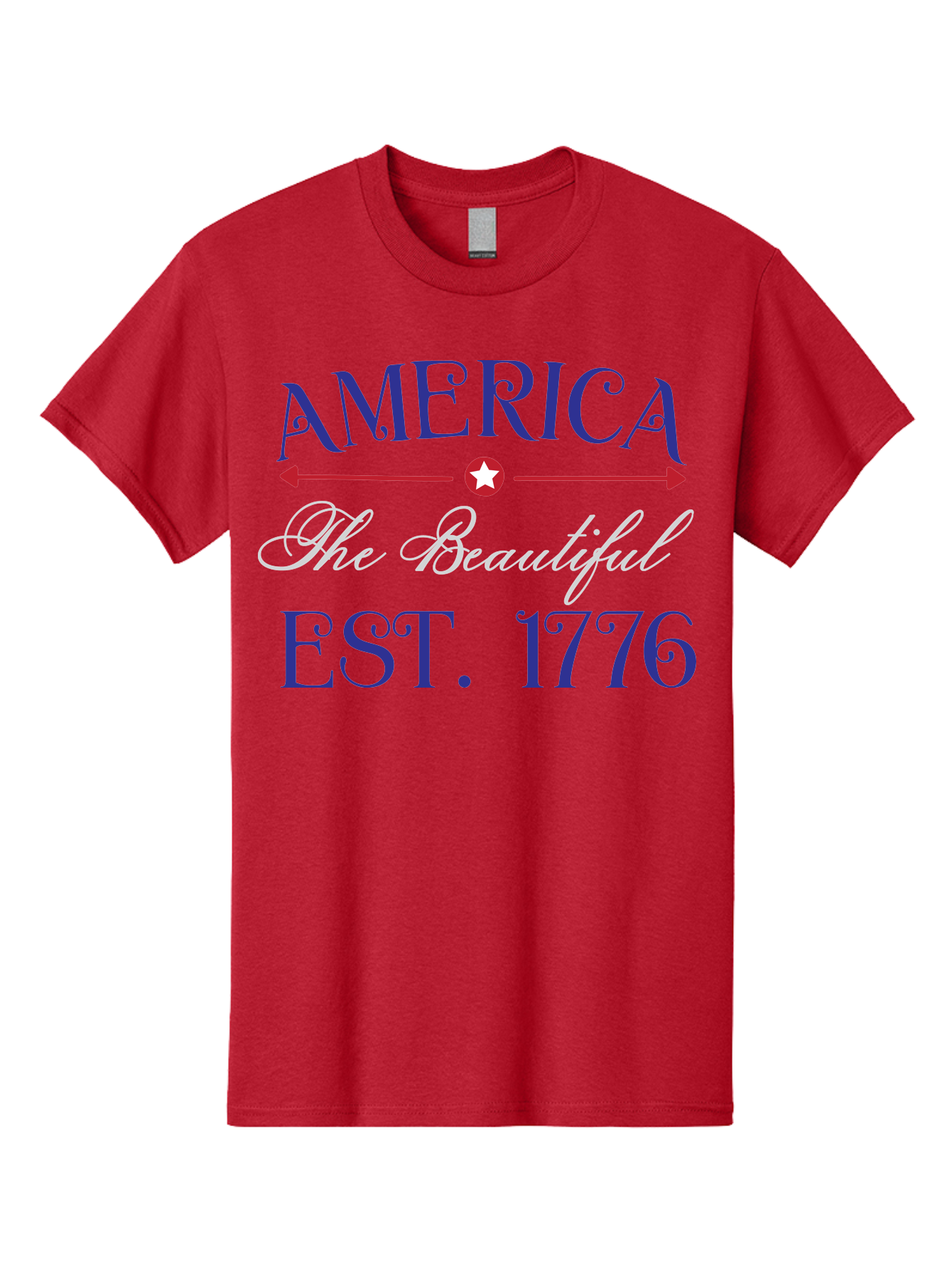 America-The-Beautiful-Est-1776 Men'S Graphic Tee, 100% Cotton, Comfortable Casual Summer Wear, Machine Washable, America The Beautiful, Patriotic Design, Vintage Typography, Star Symbol, Red White And Blue, 4Th Of July, Independence Day, Aac469
