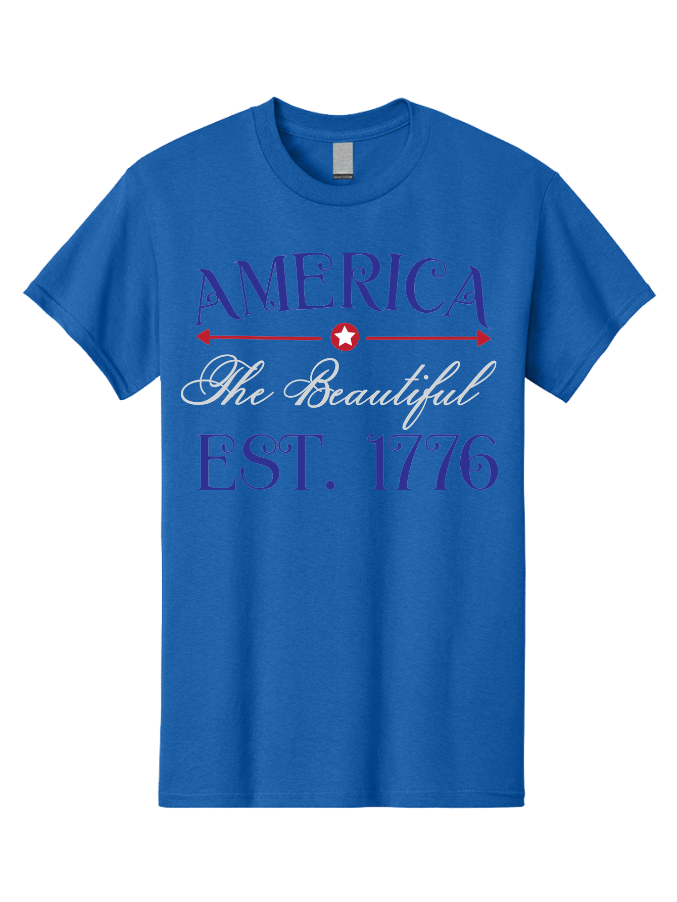 America-The-Beautiful-Est-1776 Men'S Graphic Tee, 100% Cotton, Comfortable Casual Summer Wear, Machine Washable, America The Beautiful, Patriotic Design, Vintage Typography, Star Symbol, Red White And Blue, 4Th Of July, Independence Day, Aac469