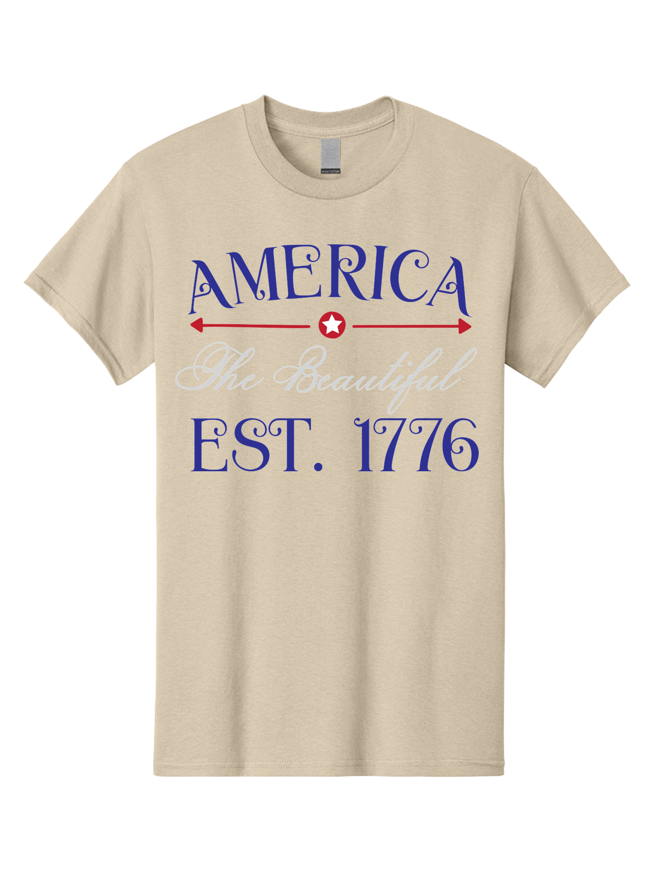 America-The-Beautiful-Est-1776 Men'S Graphic Tee, 100% Cotton, Comfortable Casual Summer Wear, Machine Washable, America The Beautiful, Patriotic Design, Vintage Typography, Star Symbol, Red White And Blue, 4Th Of July, Independence Day, Aac469