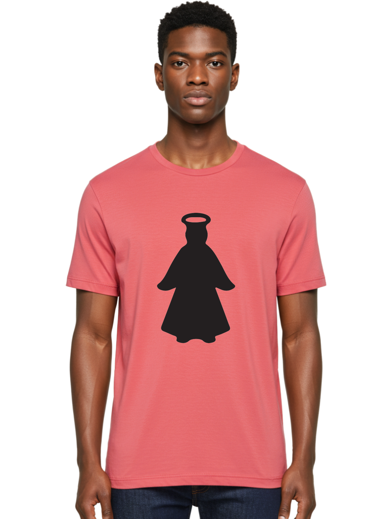 Angel-Silhouette Men'S Graphic Tee, 100% Cotton, Comfortable Casual Summer Wear, Machine Washable, Angel Silhouette, Divine Being, Spiritual Figure, Halo Effect, Faith Symbol, Religious Icon, Sacred Imagery, Guardian Angel, Mystic Character Aac475