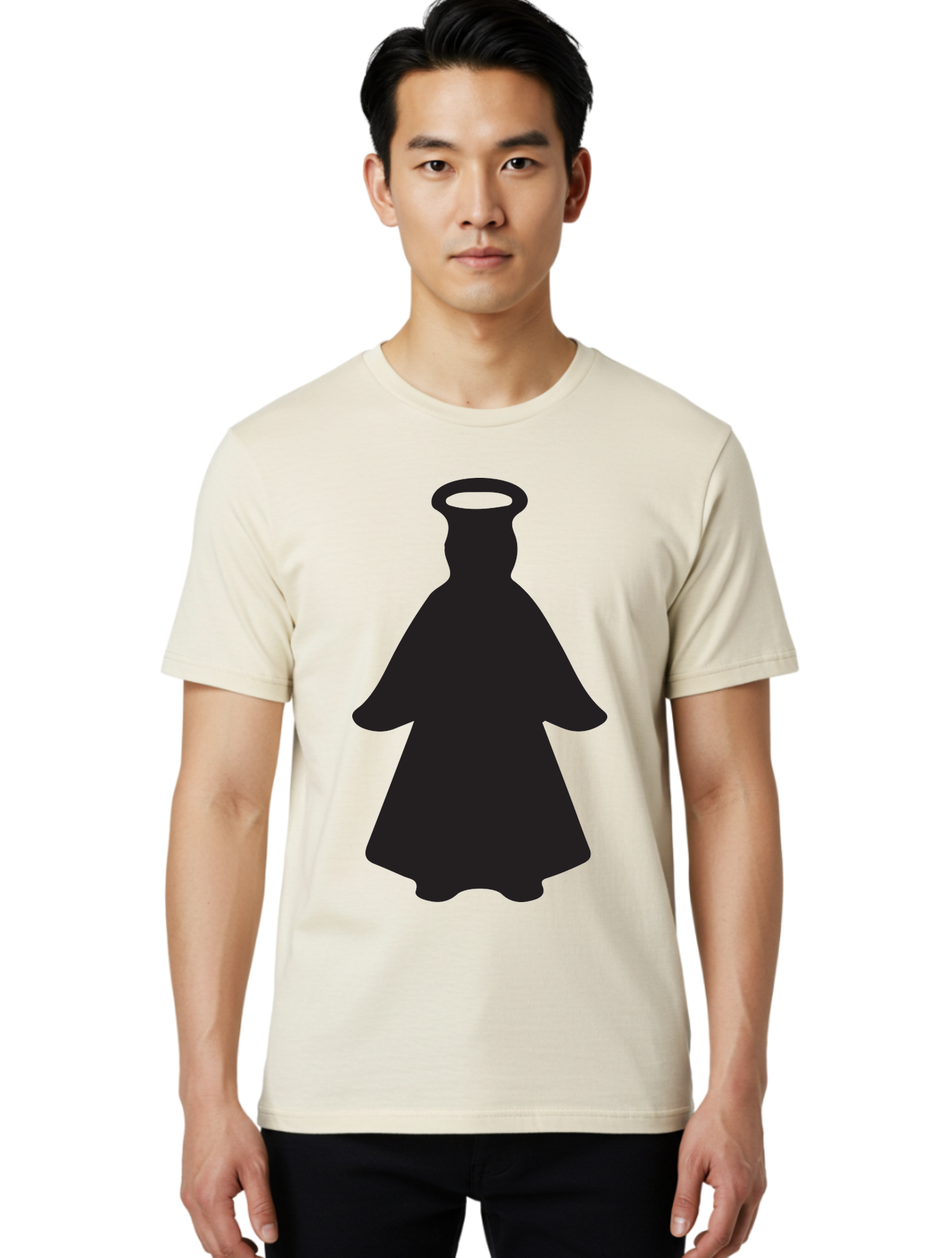 Angel-Silhouette Men'S Graphic Tee, 100% Cotton, Comfortable Casual Summer Wear, Machine Washable, Angel Silhouette, Divine Being, Spiritual Figure, Halo Effect, Faith Symbol, Religious Icon, Sacred Imagery, Guardian Angel, Mystic Character Aac475