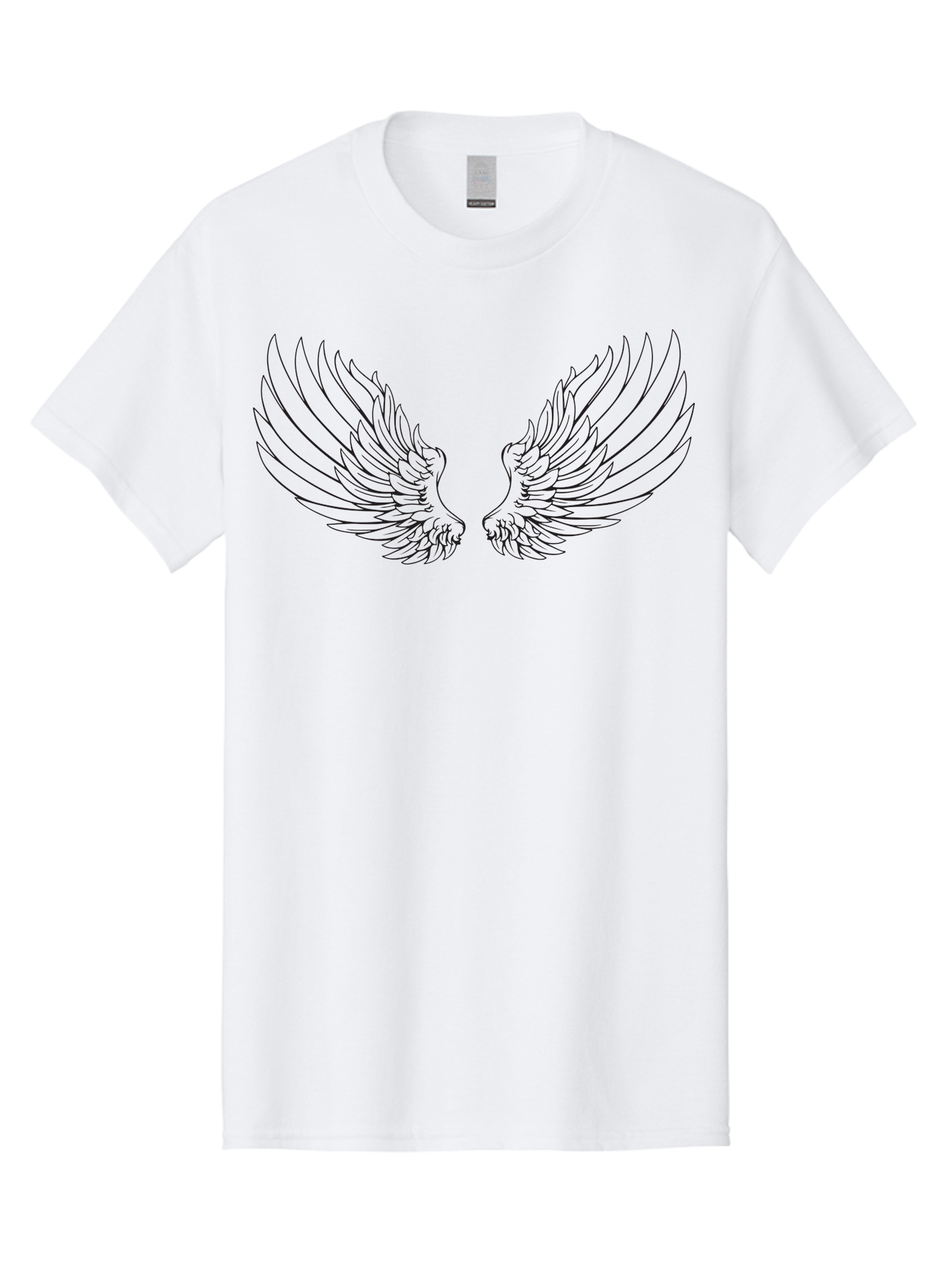 Angel-Wings-2 Men'S Graphic Tee, 100% Cotton, Comfortable Casual Summer Wear, Machine Washable, Angel Wings, Feathered Wings, Black Outline, Wing Design, Spiritual Symbol, Mystical Art, Fantasy Illustration, Winged Creature Aac477