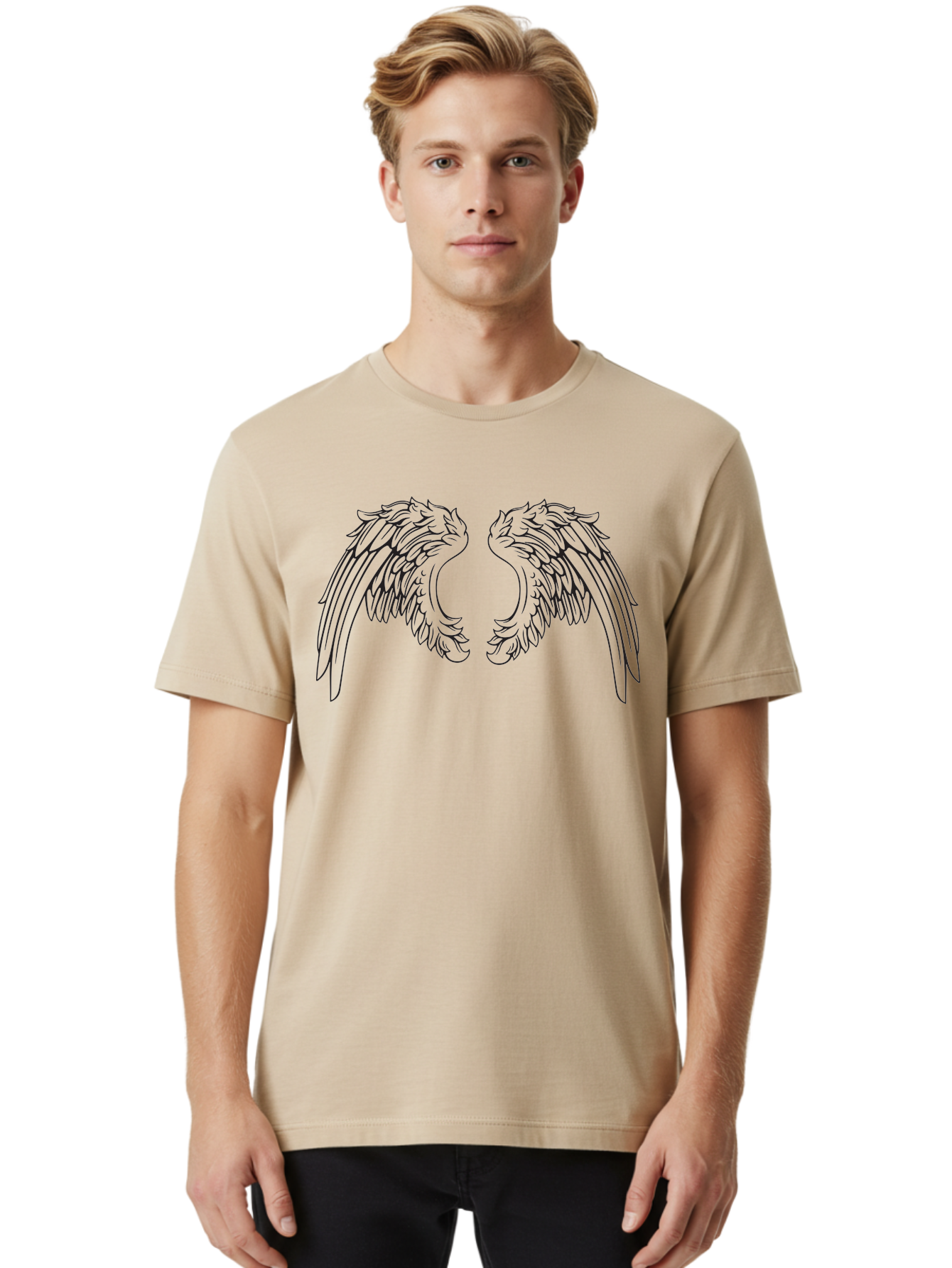 Angel-Wings Men'S Graphic Tee, 100% Cotton, Comfortable Casual Summer Wear, Machine Washable, Angel Wings, Wing Illustration, Feathered Wings, Spiritual Symbolism, Divine Protection, Mystical Art, Wing Design, Ethereal Elegance Aac478