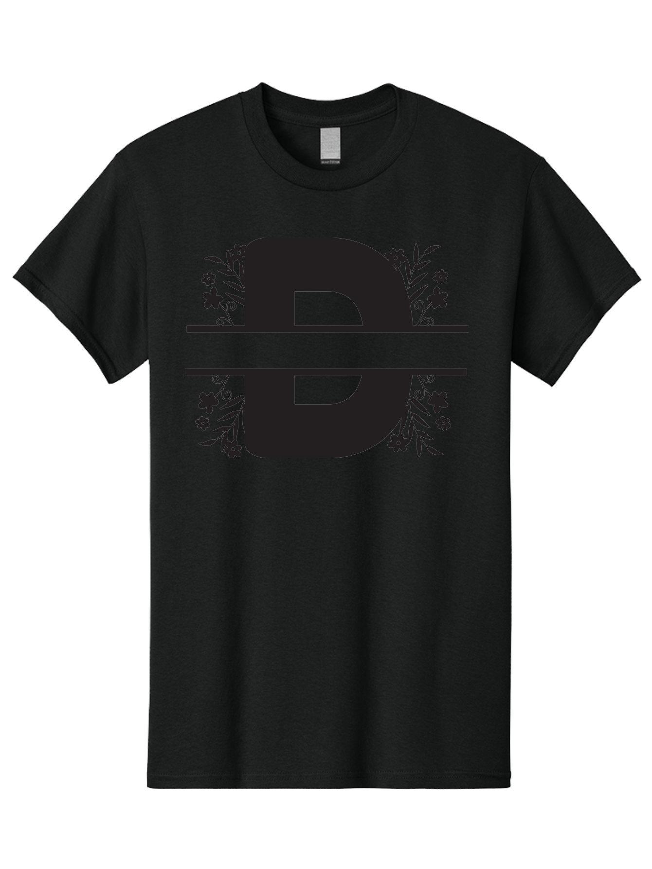 B-B-Floral-Design Men'S Graphic Tee, 100% Cotton, Comfortable Casual Summer Wear, Machine Washable, Letter B, Floral Design, Decorative Elements, Floral Patterns, Ornate Details, Black And Green, Bold Typography, Flower Motifs, Aac482