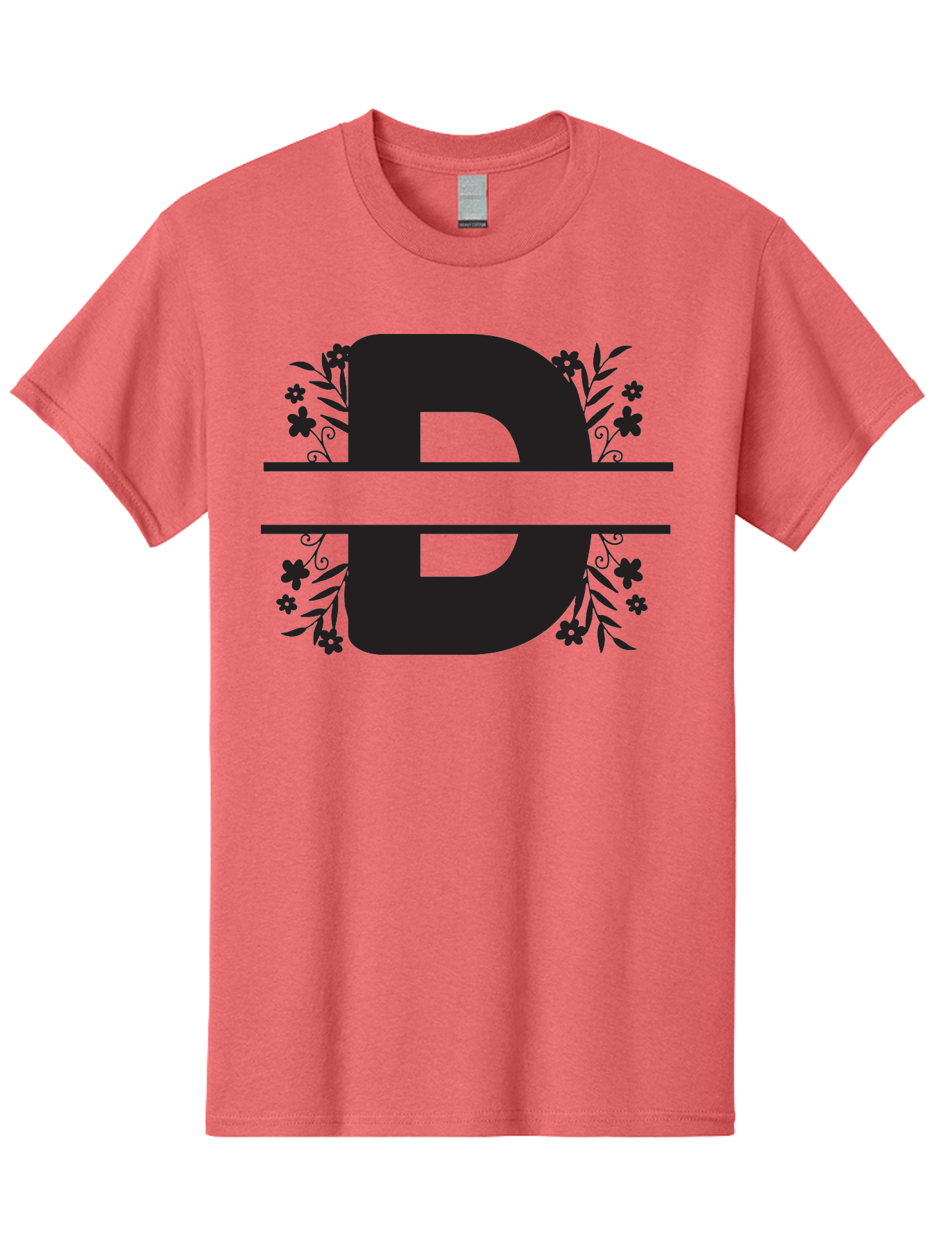 B-B-Floral-Design Men'S Graphic Tee, 100% Cotton, Comfortable Casual Summer Wear, Machine Washable, Letter B, Floral Design, Decorative Elements, Floral Patterns, Ornate Details, Black And Green, Bold Typography, Flower Motifs, Aac482