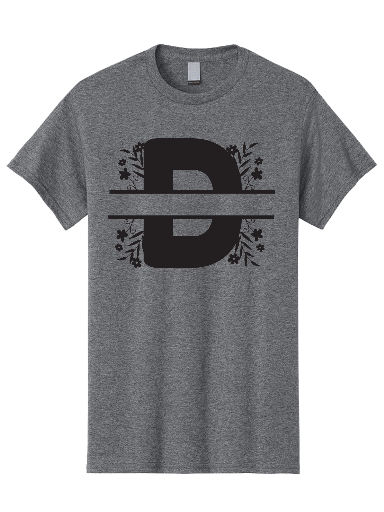 B-B-Floral-Design Men'S Graphic Tee, 100% Cotton, Comfortable Casual Summer Wear, Machine Washable, Letter B, Floral Design, Decorative Elements, Floral Patterns, Ornate Details, Black And Green, Bold Typography, Flower Motifs, Aac482