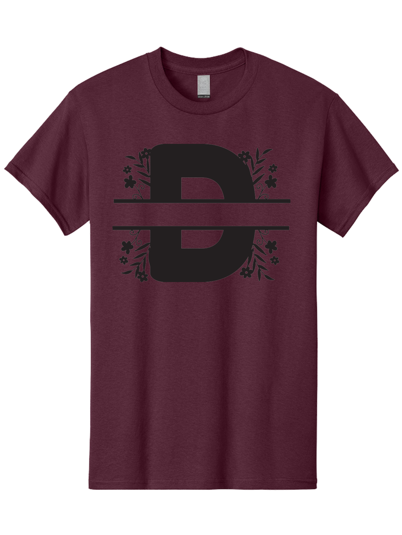 B-B-Floral-Design Men'S Graphic Tee, 100% Cotton, Comfortable Casual Summer Wear, Machine Washable, Letter B, Floral Design, Decorative Elements, Floral Patterns, Ornate Details, Black And Green, Bold Typography, Flower Motifs, Aac482