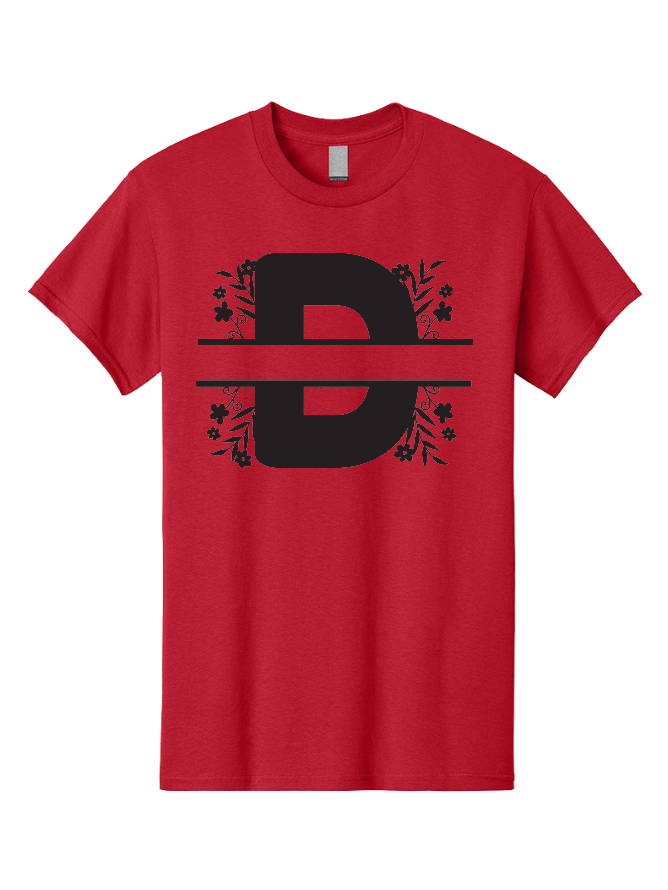 B-B-Floral-Design Men'S Graphic Tee, 100% Cotton, Comfortable Casual Summer Wear, Machine Washable, Letter B, Floral Design, Decorative Elements, Floral Patterns, Ornate Details, Black And Green, Bold Typography, Flower Motifs, Aac482