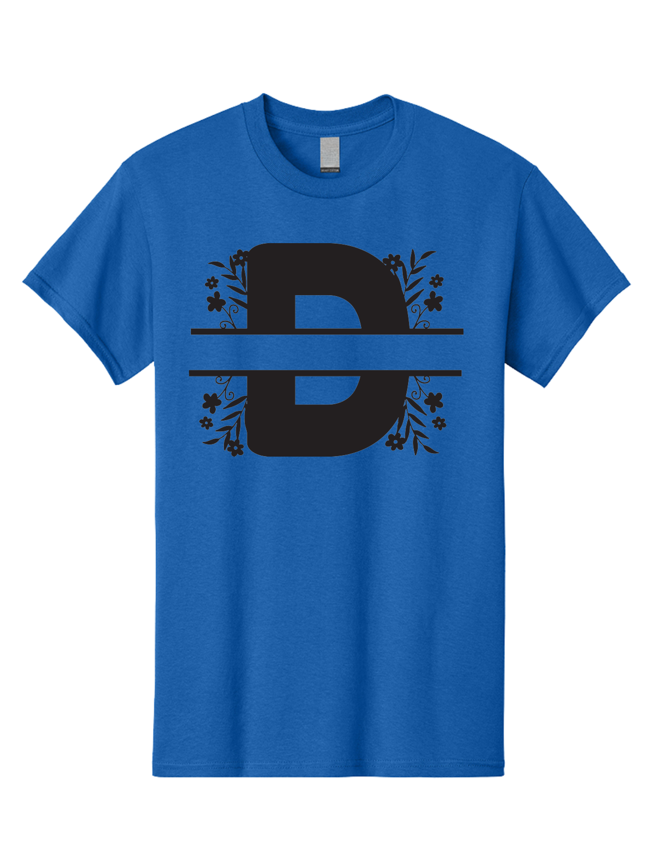 B-B-Floral-Design Men'S Graphic Tee, 100% Cotton, Comfortable Casual Summer Wear, Machine Washable, Letter B, Floral Design, Decorative Elements, Floral Patterns, Ornate Details, Black And Green, Bold Typography, Flower Motifs, Aac482