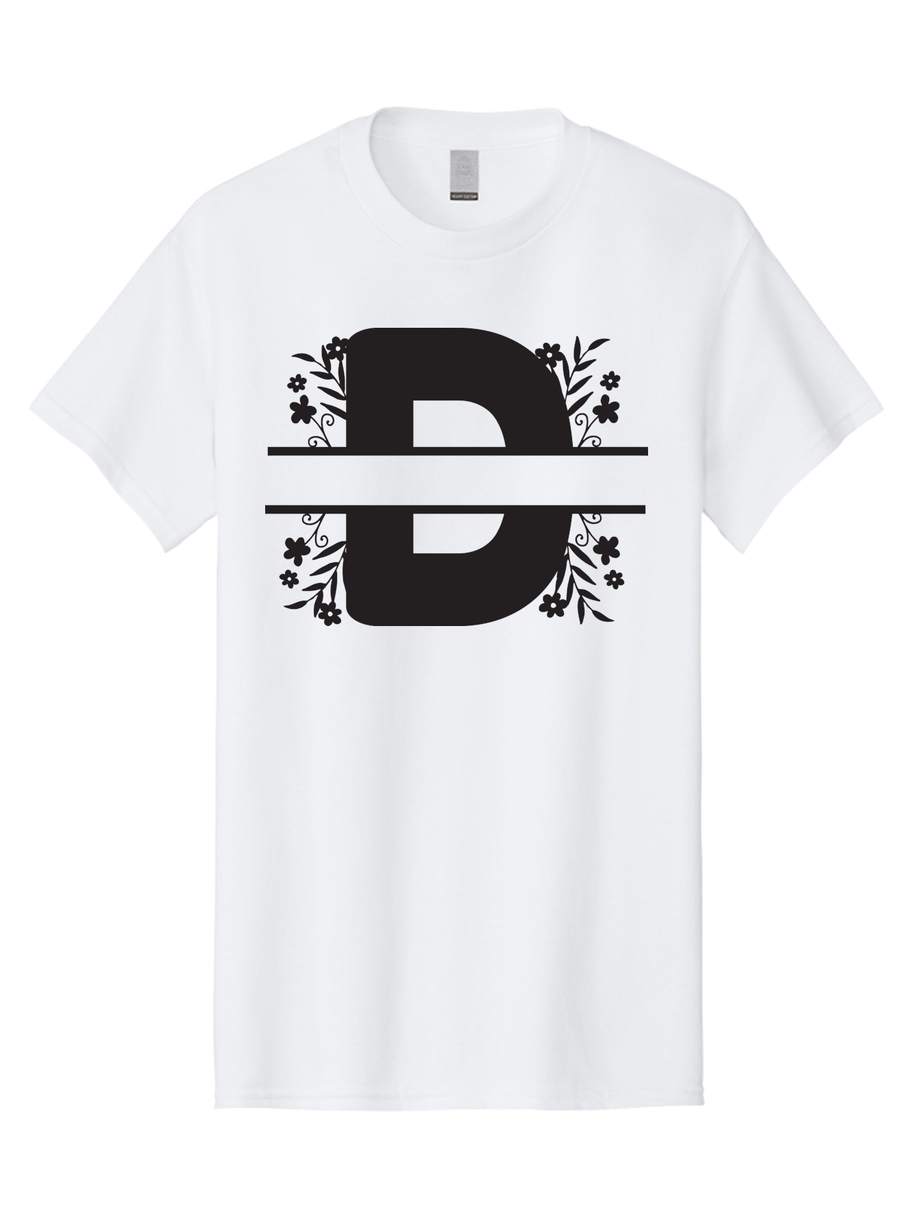 B-B-Floral-Design Men'S Graphic Tee, 100% Cotton, Comfortable Casual Summer Wear, Machine Washable, Letter B, Floral Design, Decorative Elements, Floral Patterns, Ornate Details, Black And Green, Bold Typography, Flower Motifs, Aac482