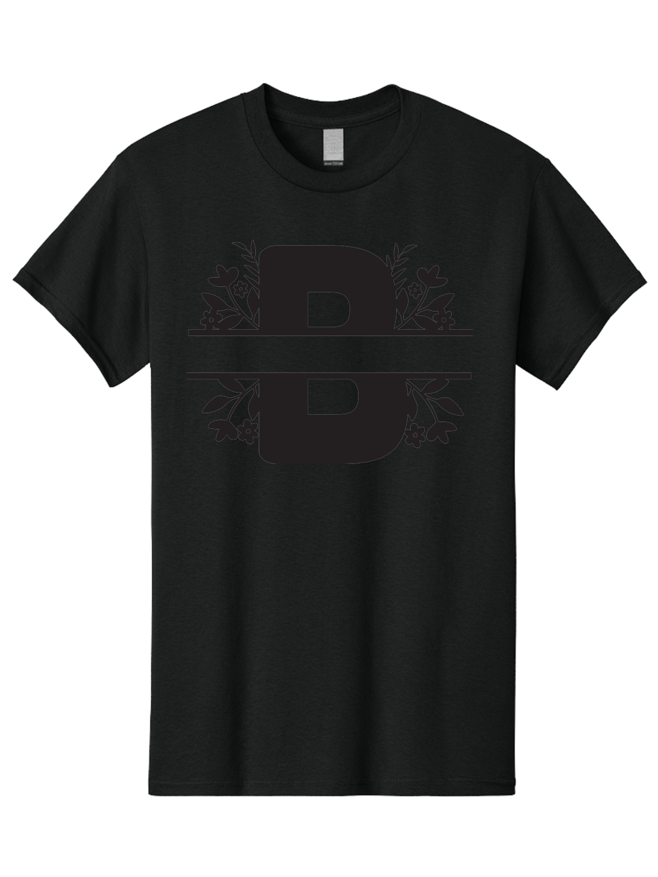 B-Floral Men'S Graphic Tee, 100% Cotton, Comfortable Casual Summer Wear, Machine Washable, Floral Design, Alphabet B, Black Letters, Flower Pattern, Leaves, Floral Arrangement, Typography Aac483