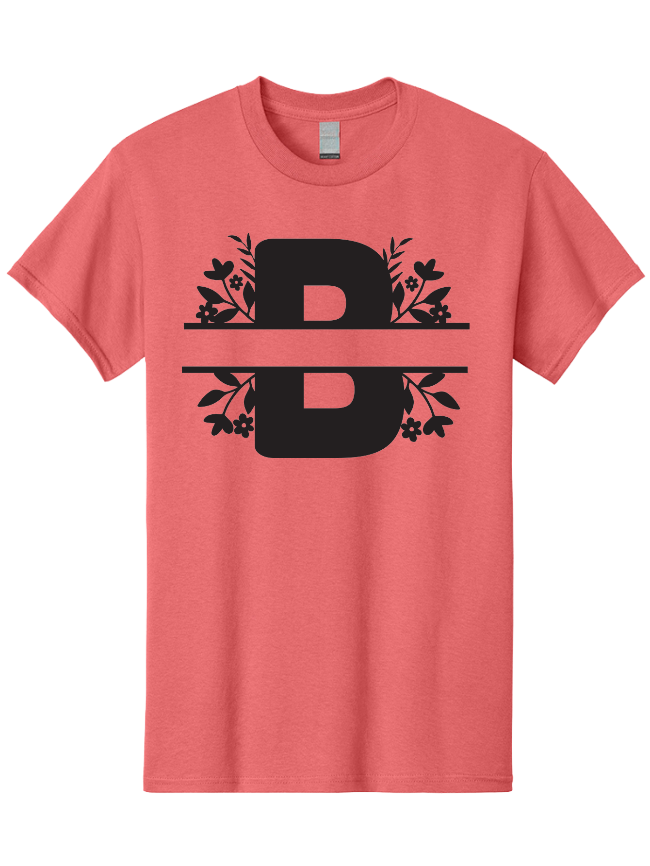 B-Floral Men'S Graphic Tee, 100% Cotton, Comfortable Casual Summer Wear, Machine Washable, Floral Design, Alphabet B, Black Letters, Flower Pattern, Leaves, Floral Arrangement, Typography Aac483