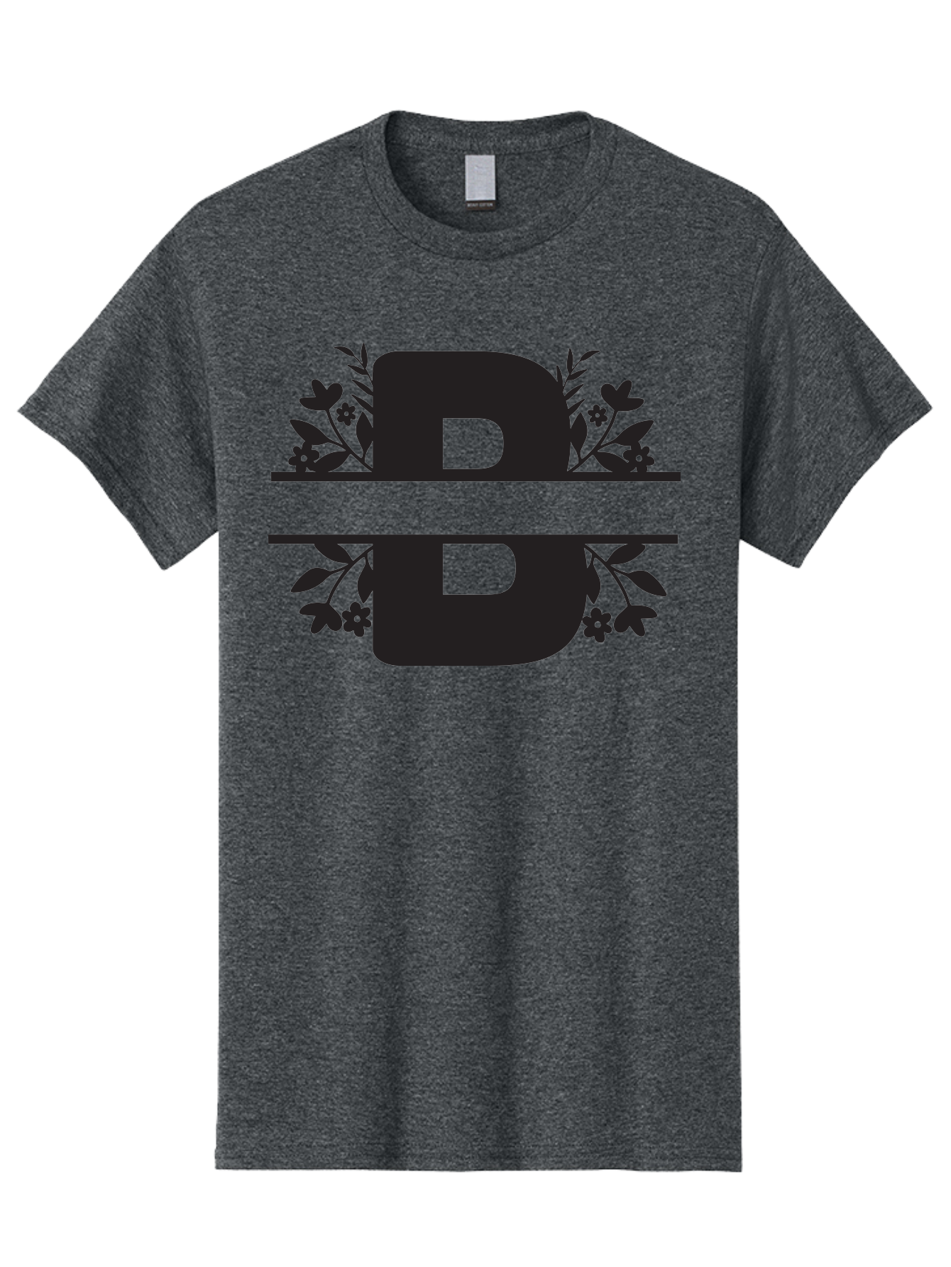 B-Floral Men'S Graphic Tee, 100% Cotton, Comfortable Casual Summer Wear, Machine Washable, Floral Design, Alphabet B, Black Letters, Flower Pattern, Leaves, Floral Arrangement, Typography Aac483