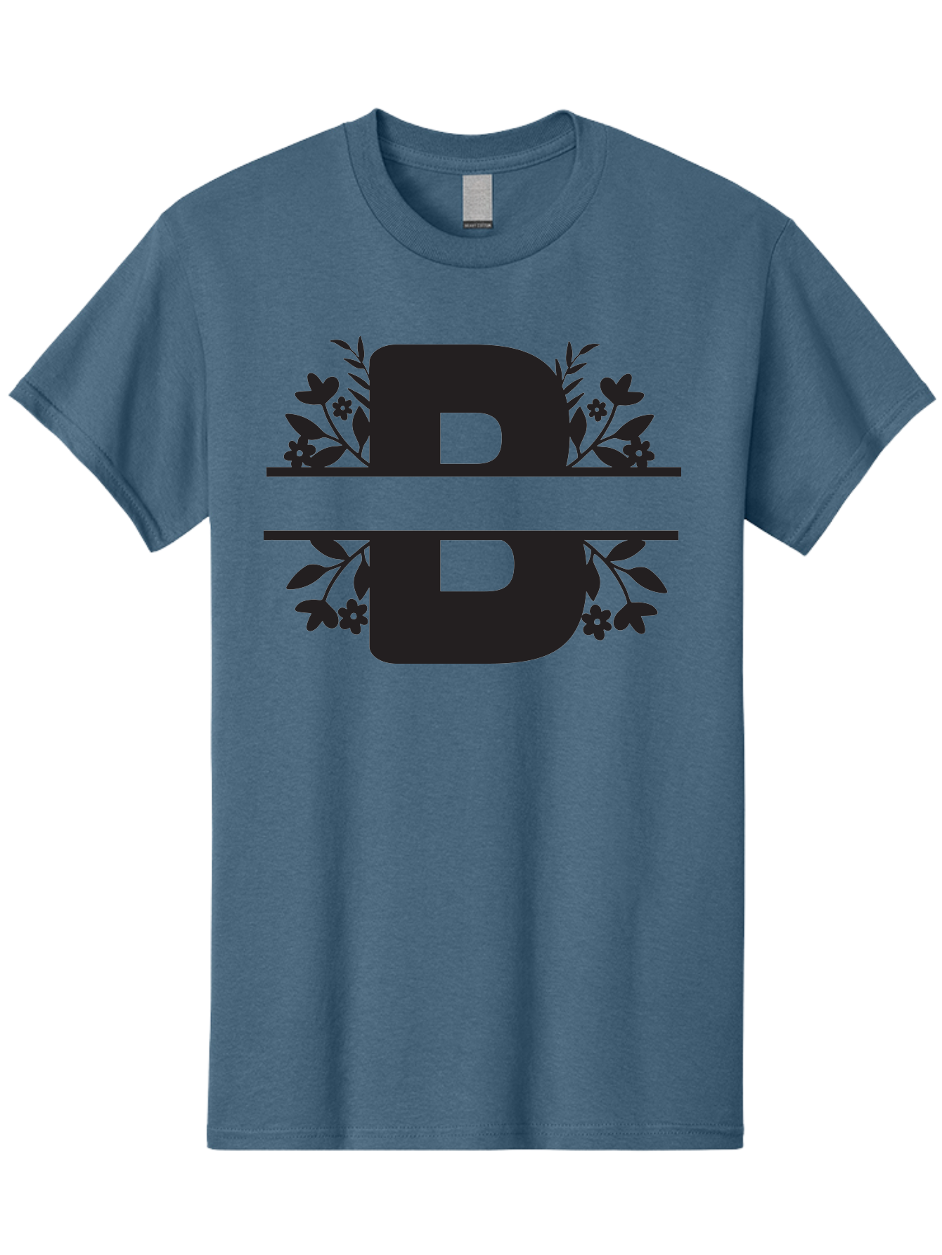 B-Floral Men'S Graphic Tee, 100% Cotton, Comfortable Casual Summer Wear, Machine Washable, Floral Design, Alphabet B, Black Letters, Flower Pattern, Leaves, Floral Arrangement, Typography Aac483