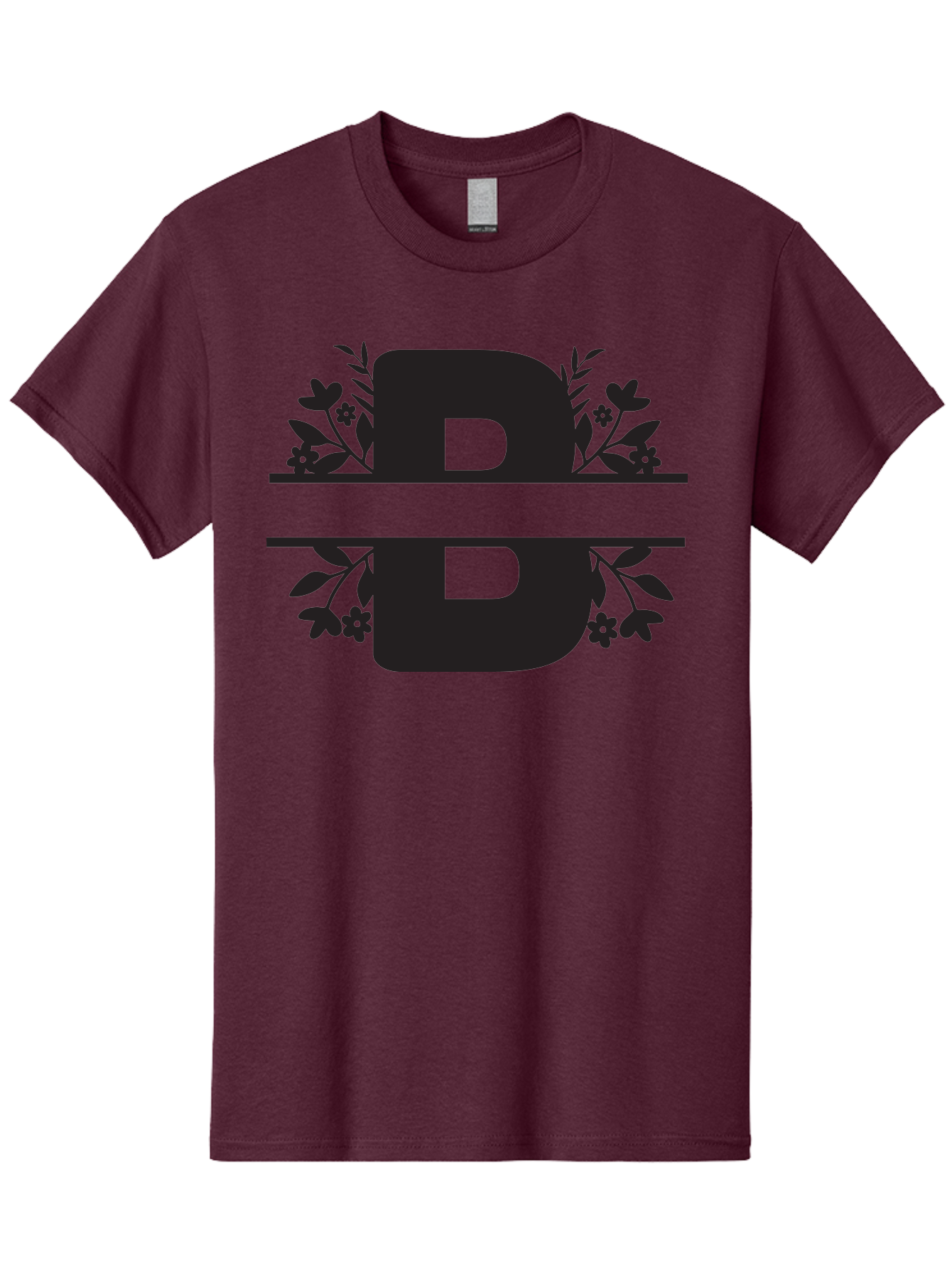 B-Floral Men'S Graphic Tee, 100% Cotton, Comfortable Casual Summer Wear, Machine Washable, Floral Design, Alphabet B, Black Letters, Flower Pattern, Leaves, Floral Arrangement, Typography Aac483