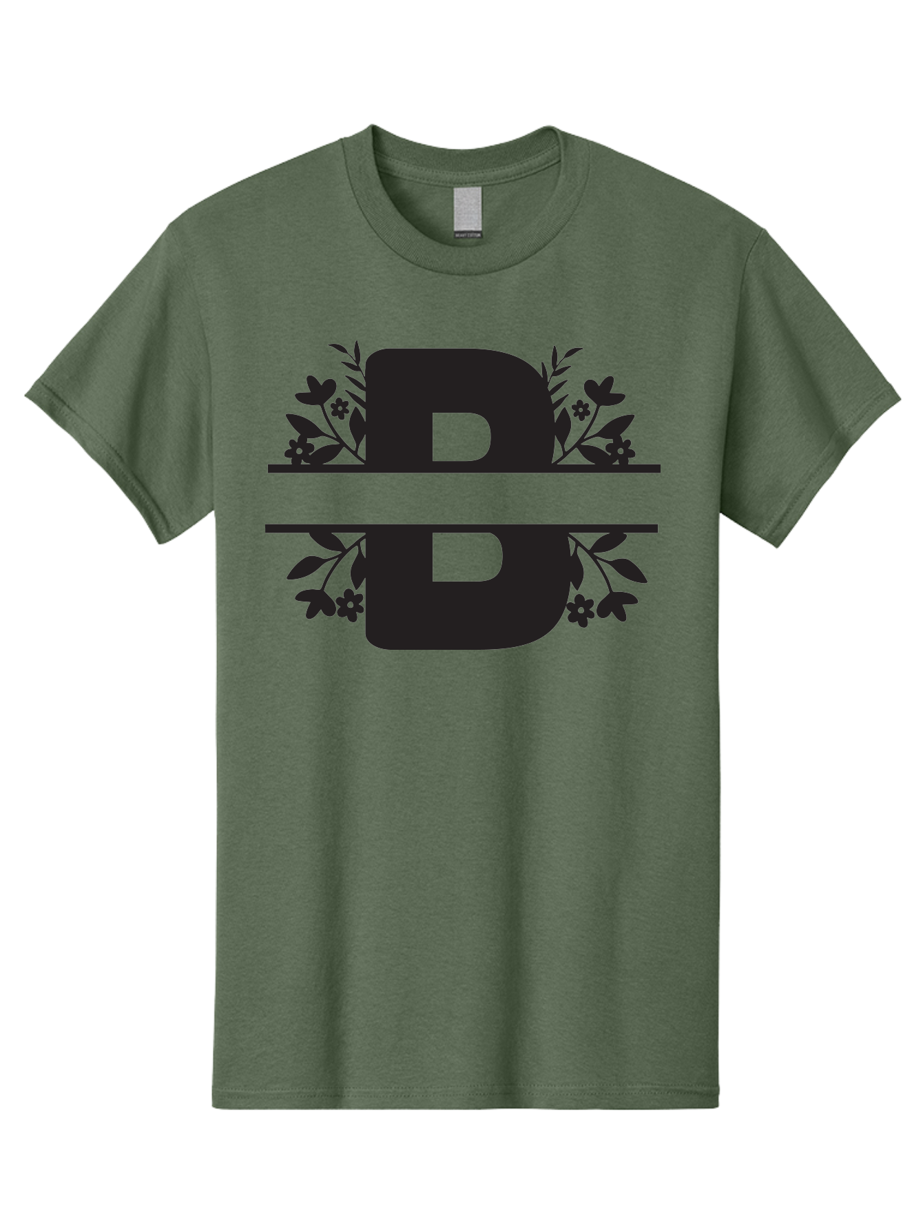 B-Floral Men'S Graphic Tee, 100% Cotton, Comfortable Casual Summer Wear, Machine Washable, Floral Design, Alphabet B, Black Letters, Flower Pattern, Leaves, Floral Arrangement, Typography Aac483