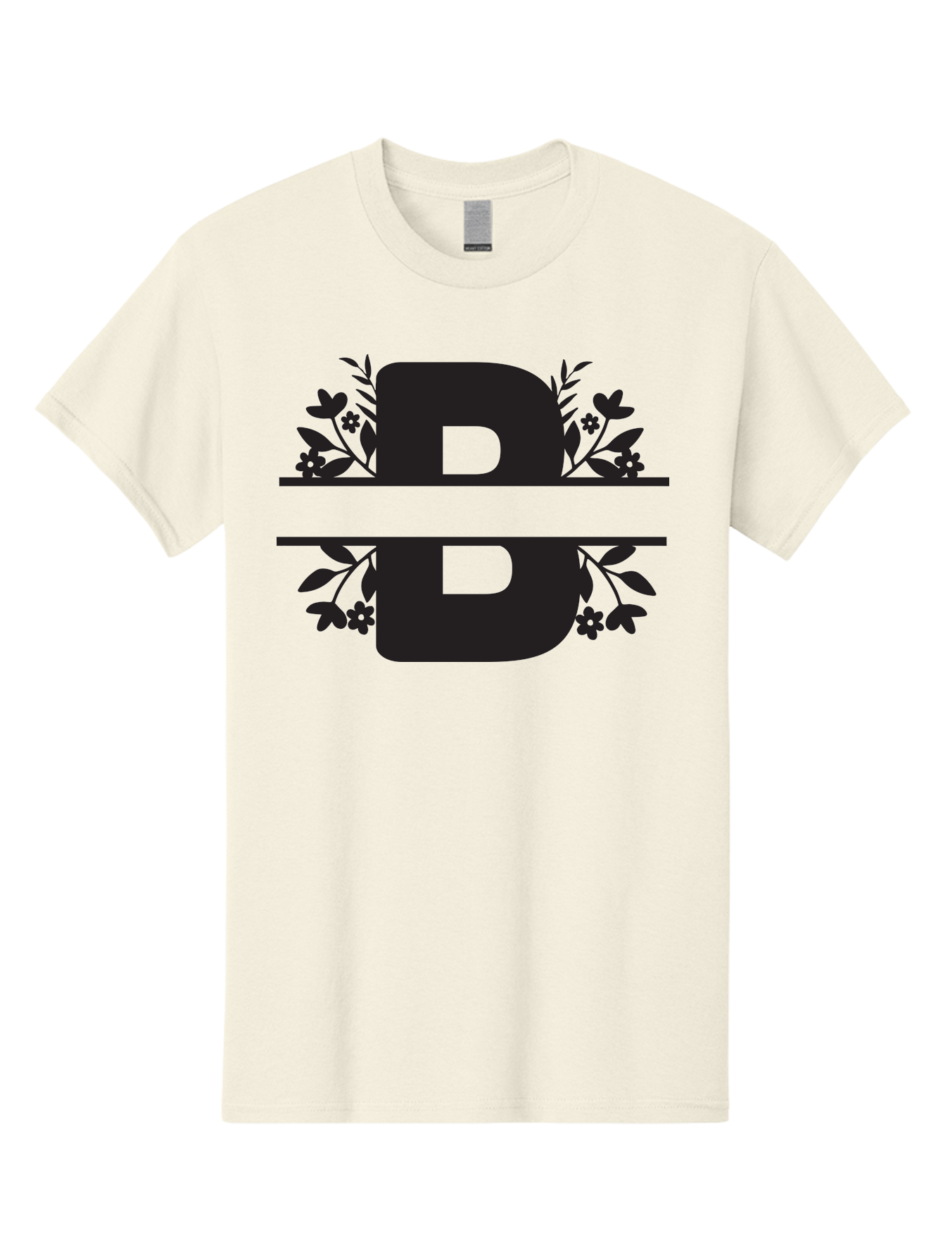 B-Floral Men'S Graphic Tee, 100% Cotton, Comfortable Casual Summer Wear, Machine Washable, Floral Design, Alphabet B, Black Letters, Flower Pattern, Leaves, Floral Arrangement, Typography Aac483