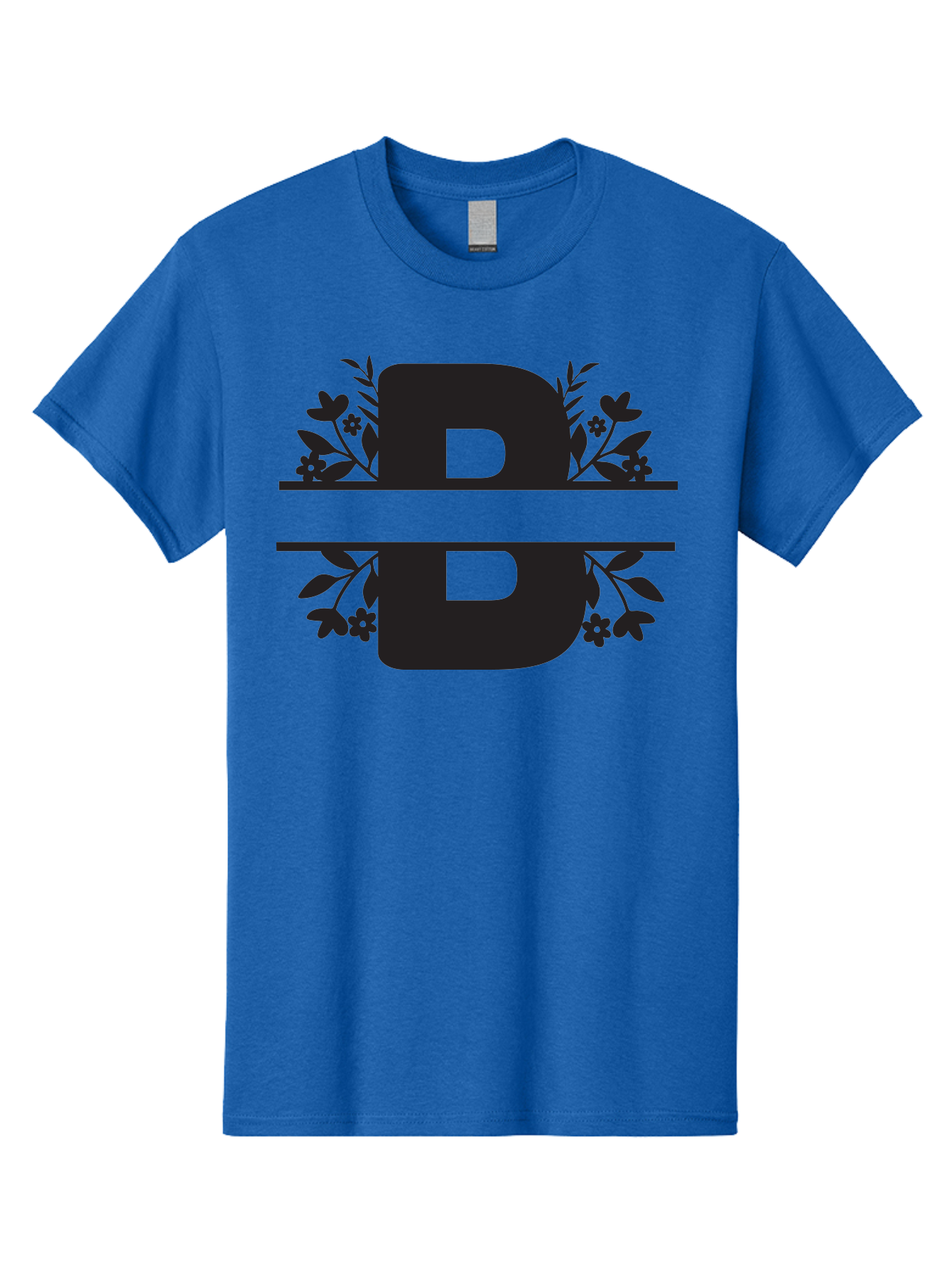B-Floral Men'S Graphic Tee, 100% Cotton, Comfortable Casual Summer Wear, Machine Washable, Floral Design, Alphabet B, Black Letters, Flower Pattern, Leaves, Floral Arrangement, Typography Aac483
