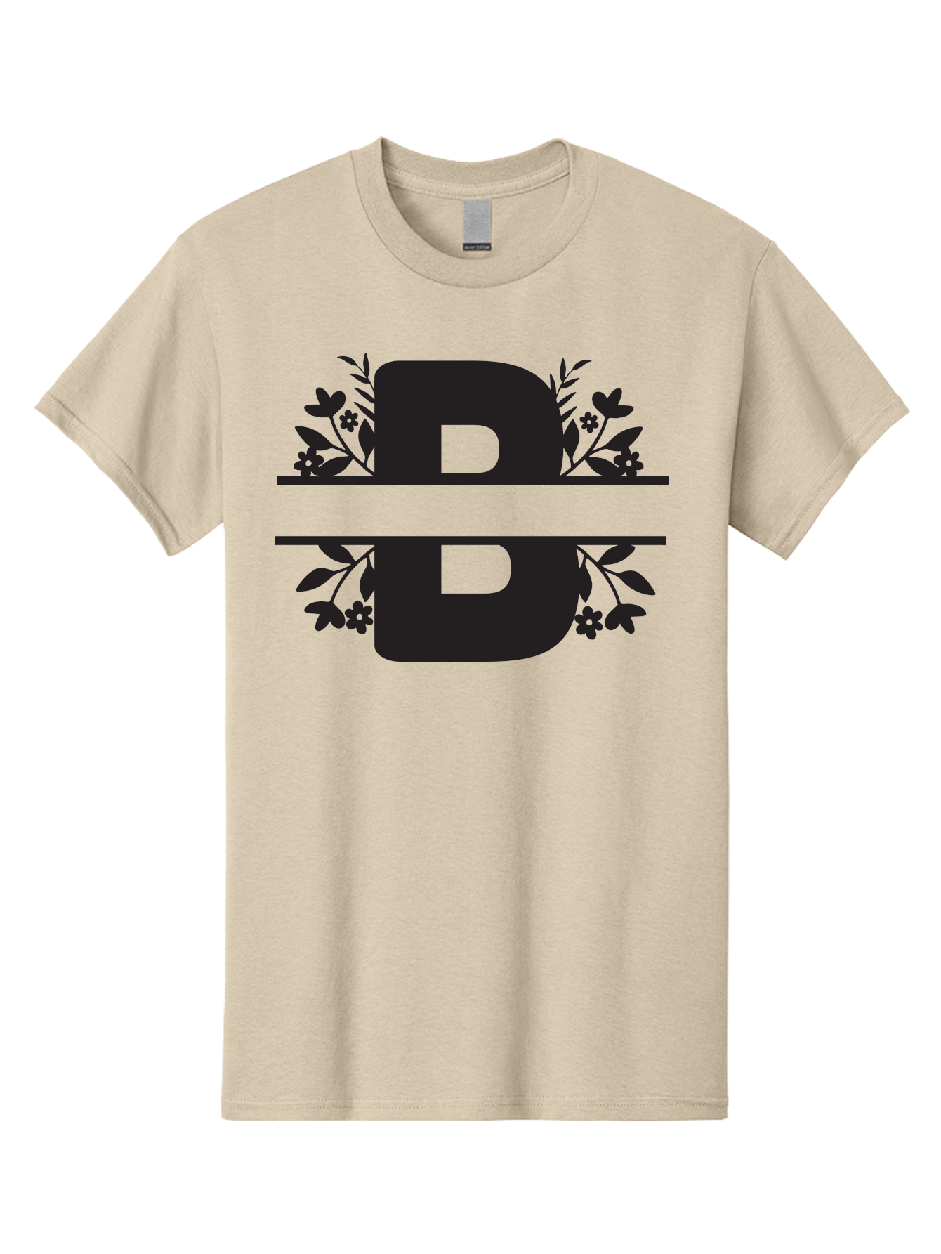 B-Floral Men'S Graphic Tee, 100% Cotton, Comfortable Casual Summer Wear, Machine Washable, Floral Design, Alphabet B, Black Letters, Flower Pattern, Leaves, Floral Arrangement, Typography Aac483