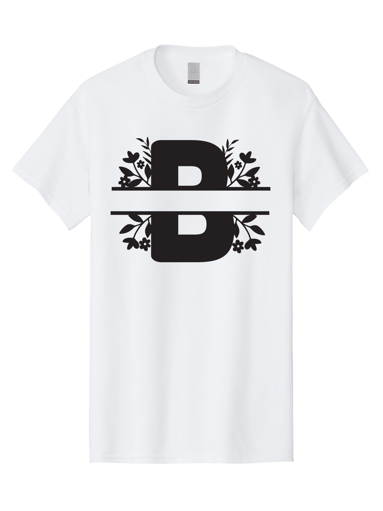 B-Floral Men'S Graphic Tee, 100% Cotton, Comfortable Casual Summer Wear, Machine Washable, Floral Design, Alphabet B, Black Letters, Flower Pattern, Leaves, Floral Arrangement, Typography Aac483