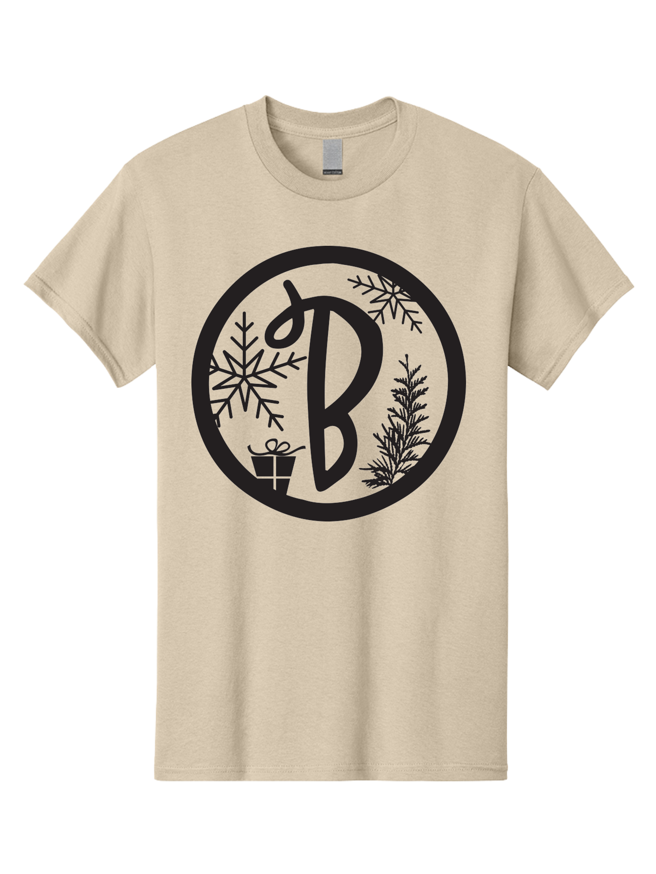 B Men'S Graphic Tee, 100% Cotton, Comfortable Casual Summer Wear, Machine Washable, Christmas Gift, Snowflake, Festive Decorations, Holly Leaves, Holiday Season, Winter Wonderland, Winter Holidays, Gift Box, Christmas Theme Aac484