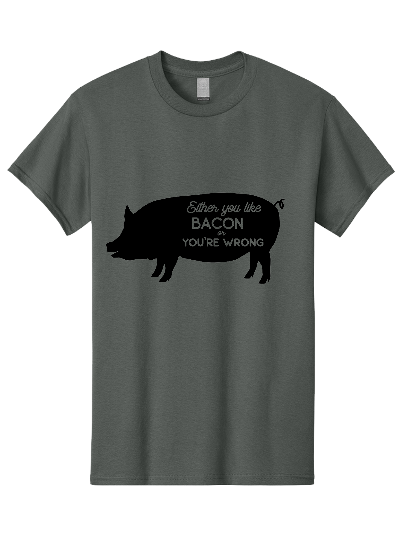 Bacon-Or-You-Re-Wrong Men'S Graphic Tee, 100% Cotton, Comfortable Casual Summer Wear, Machine Washable, Funny Quote, Bacon Lover, Pig Silhouette, Humorous Saying, Foodie Humor, Quote About Bacon, Bacon Enthusiast, Quirky Design, Aac485