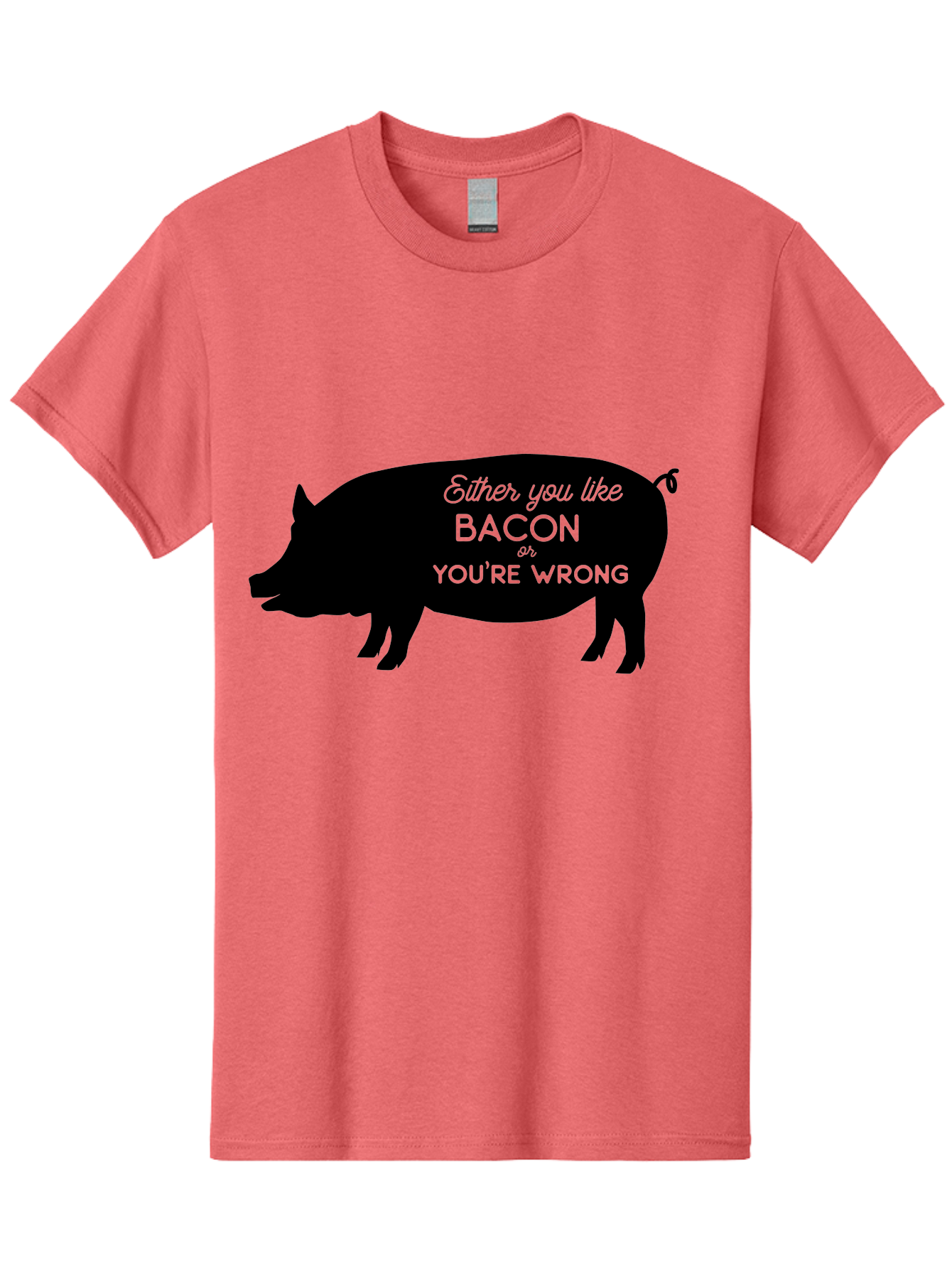 Bacon-Or-You-Re-Wrong Men'S Graphic Tee, 100% Cotton, Comfortable Casual Summer Wear, Machine Washable, Funny Quote, Bacon Lover, Pig Silhouette, Humorous Saying, Foodie Humor, Quote About Bacon, Bacon Enthusiast, Quirky Design, Aac485