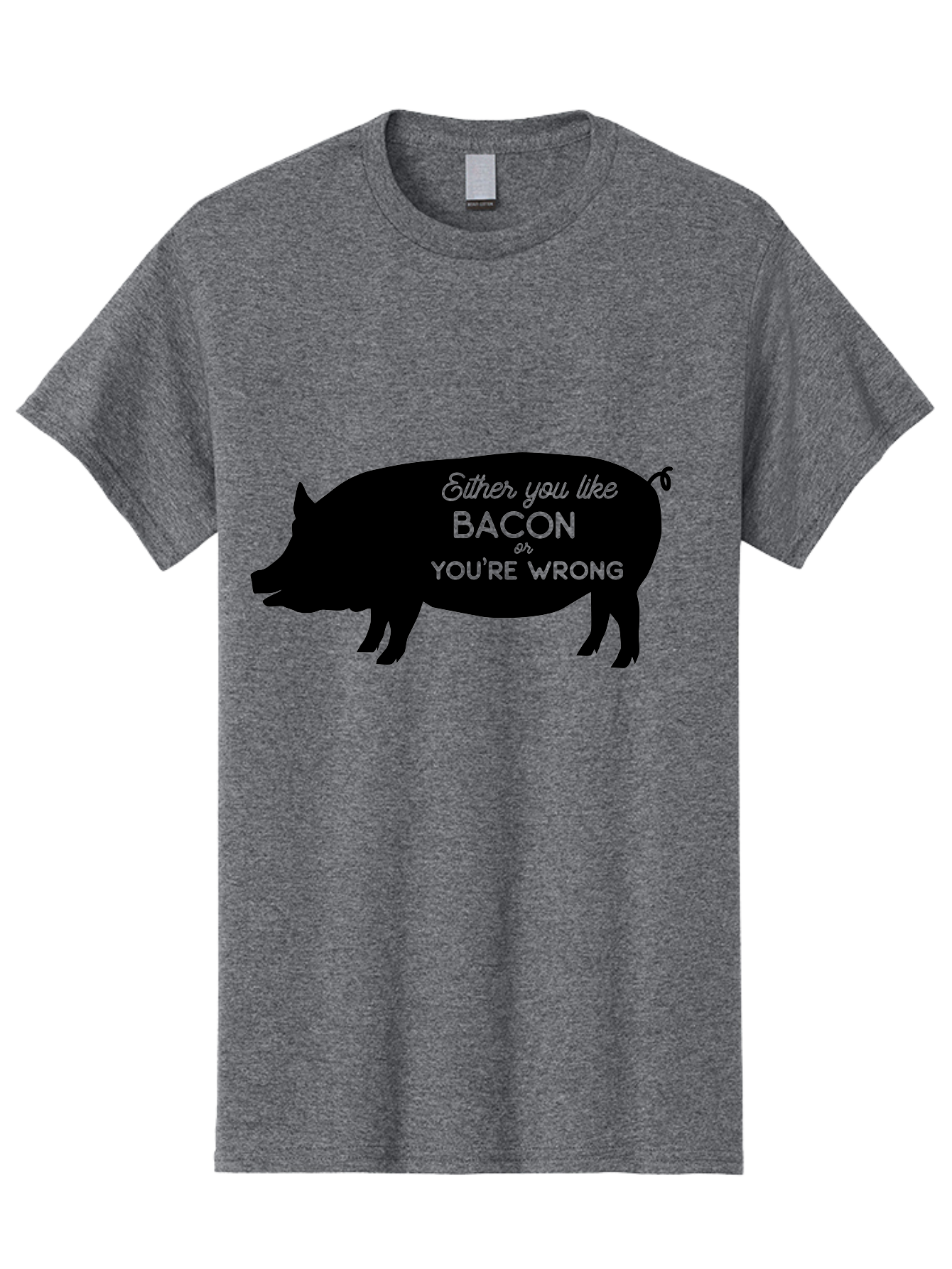 Bacon-Or-You-Re-Wrong Men'S Graphic Tee, 100% Cotton, Comfortable Casual Summer Wear, Machine Washable, Funny Quote, Bacon Lover, Pig Silhouette, Humorous Saying, Foodie Humor, Quote About Bacon, Bacon Enthusiast, Quirky Design, Aac485