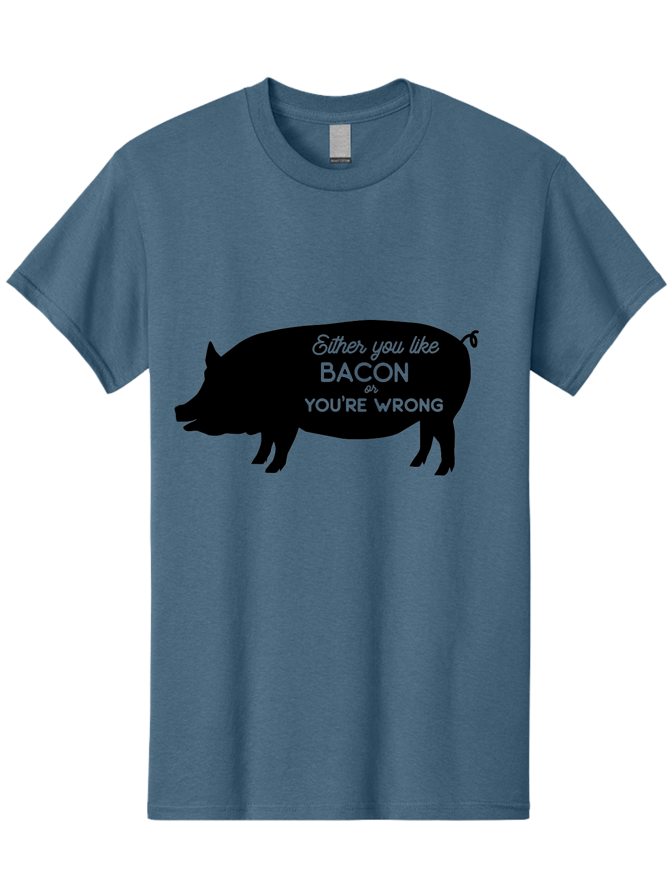 Bacon-Or-You-Re-Wrong Men'S Graphic Tee, 100% Cotton, Comfortable Casual Summer Wear, Machine Washable, Funny Quote, Bacon Lover, Pig Silhouette, Humorous Saying, Foodie Humor, Quote About Bacon, Bacon Enthusiast, Quirky Design, Aac485