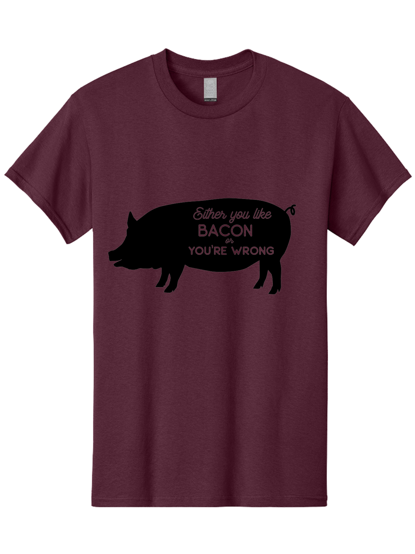 Bacon-Or-You-Re-Wrong Men'S Graphic Tee, 100% Cotton, Comfortable Casual Summer Wear, Machine Washable, Funny Quote, Bacon Lover, Pig Silhouette, Humorous Saying, Foodie Humor, Quote About Bacon, Bacon Enthusiast, Quirky Design, Aac485