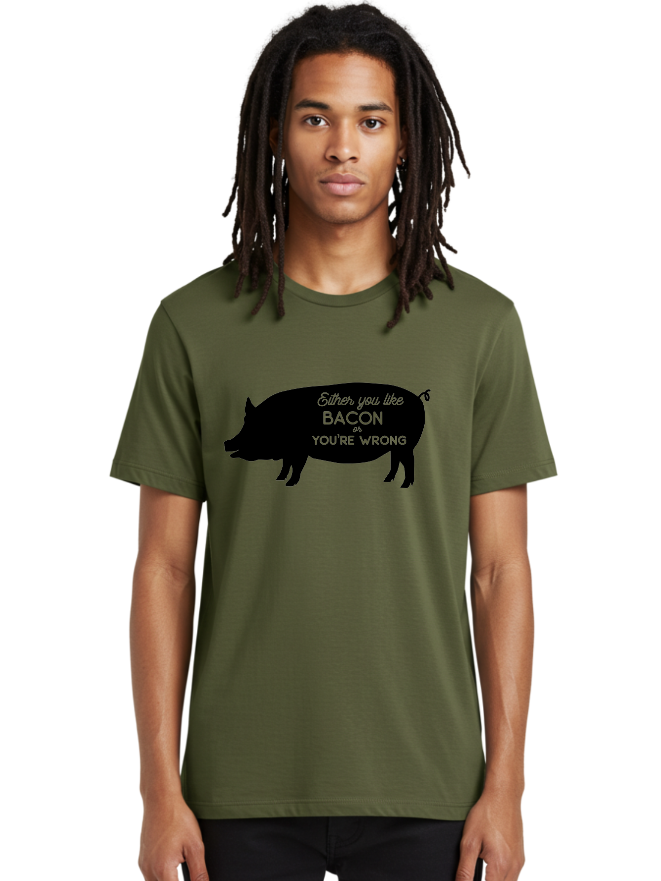 Bacon-Or-You-Re-Wrong Men'S Graphic Tee, 100% Cotton, Comfortable Casual Summer Wear, Machine Washable, Funny Quote, Bacon Lover, Pig Silhouette, Humorous Saying, Foodie Humor, Quote About Bacon, Bacon Enthusiast, Quirky Design, Aac485