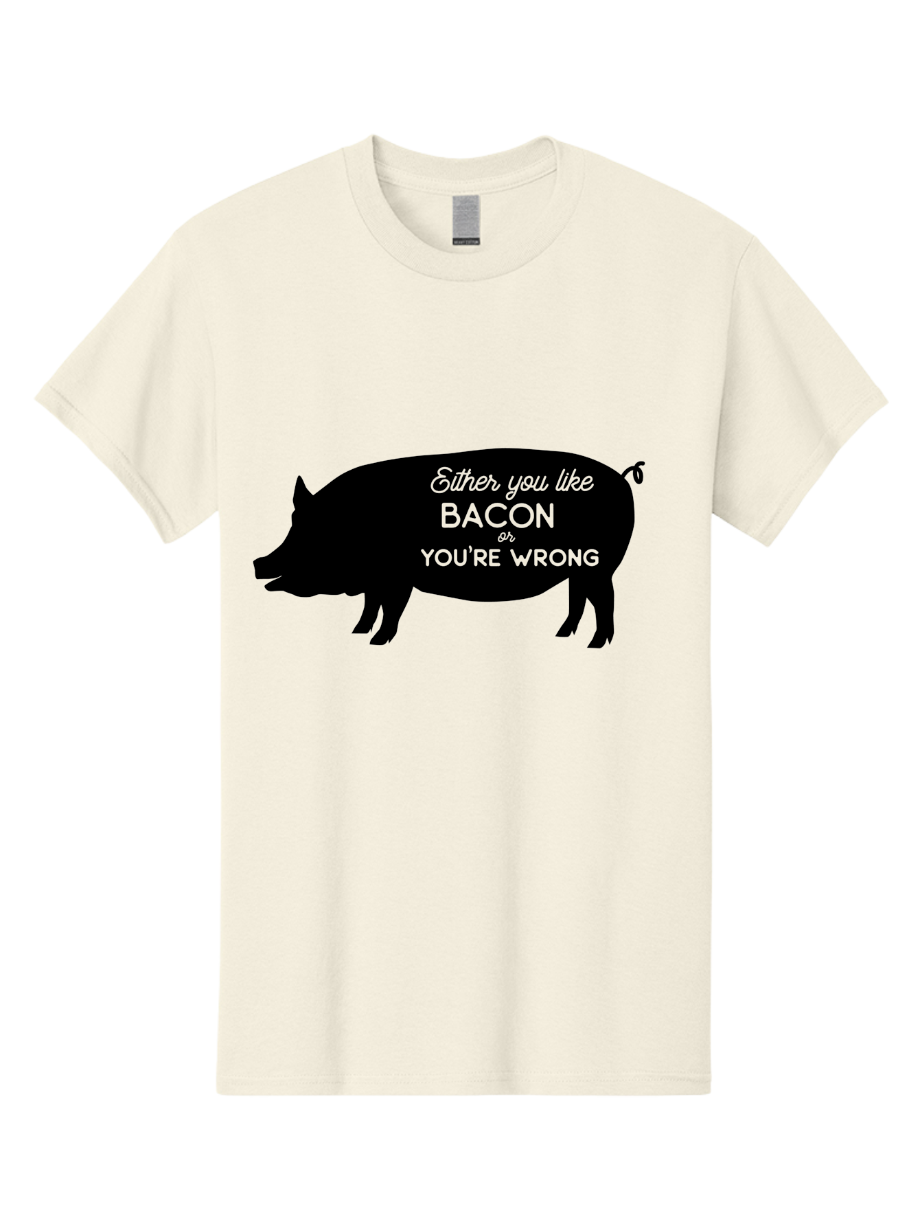 Bacon-Or-You-Re-Wrong Men'S Graphic Tee, 100% Cotton, Comfortable Casual Summer Wear, Machine Washable, Funny Quote, Bacon Lover, Pig Silhouette, Humorous Saying, Foodie Humor, Quote About Bacon, Bacon Enthusiast, Quirky Design, Aac485